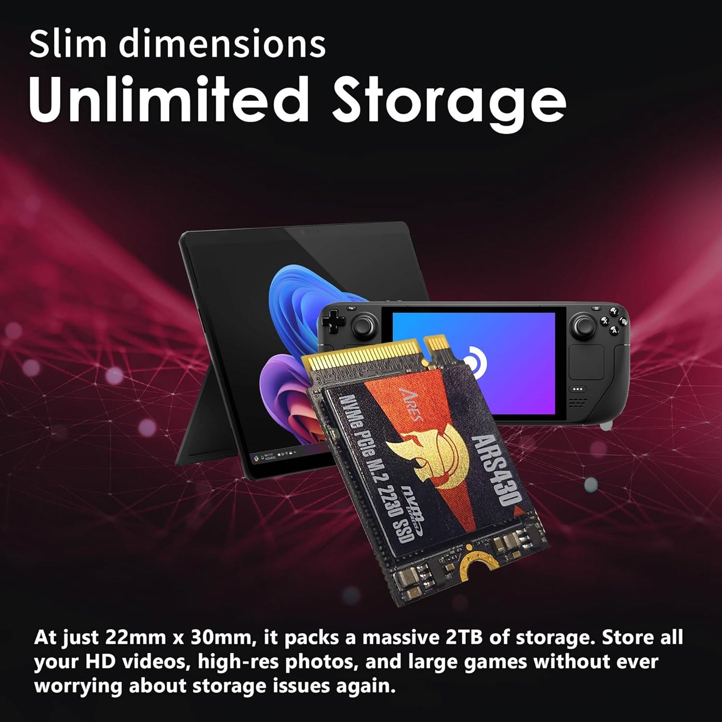 DATO 2TB M.2 2230 SSD, PCIe Gen 4x4 NVMe Internal Solid State Drive with Heatsink, Up to 5000/3200 MB/s, Compatible with Steam Deck, ROG Ally, Surface Pro, Mini PCs, Ultrabook, ARES ARS430