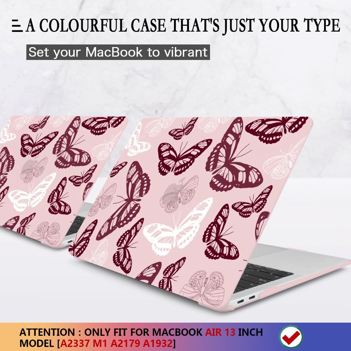 CISSOOK Butterfly Case for MacBook Air 13 Inch Pink 2021 2020 2019 2018 Release Model A2337 M1 A2179 A1932, Pink Cover with Keyboard Cover for MacBook Air 13 with Retina Display and Touch ID