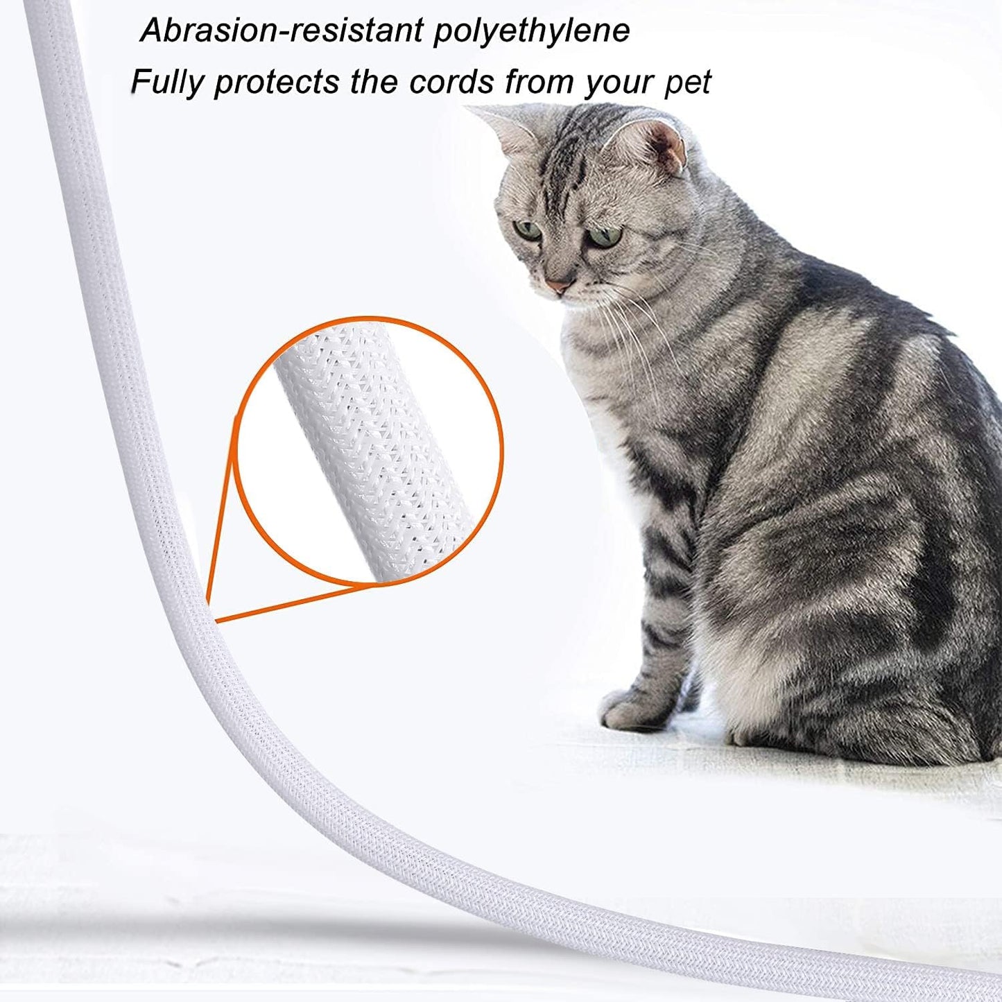 CrocSee 25ft - 3/8 inch Braided Cable Management Sleeve Cord Protector - Self-Wrapping Split Wire Loom for TV/Computer/Home Theater/Engine Bay - White