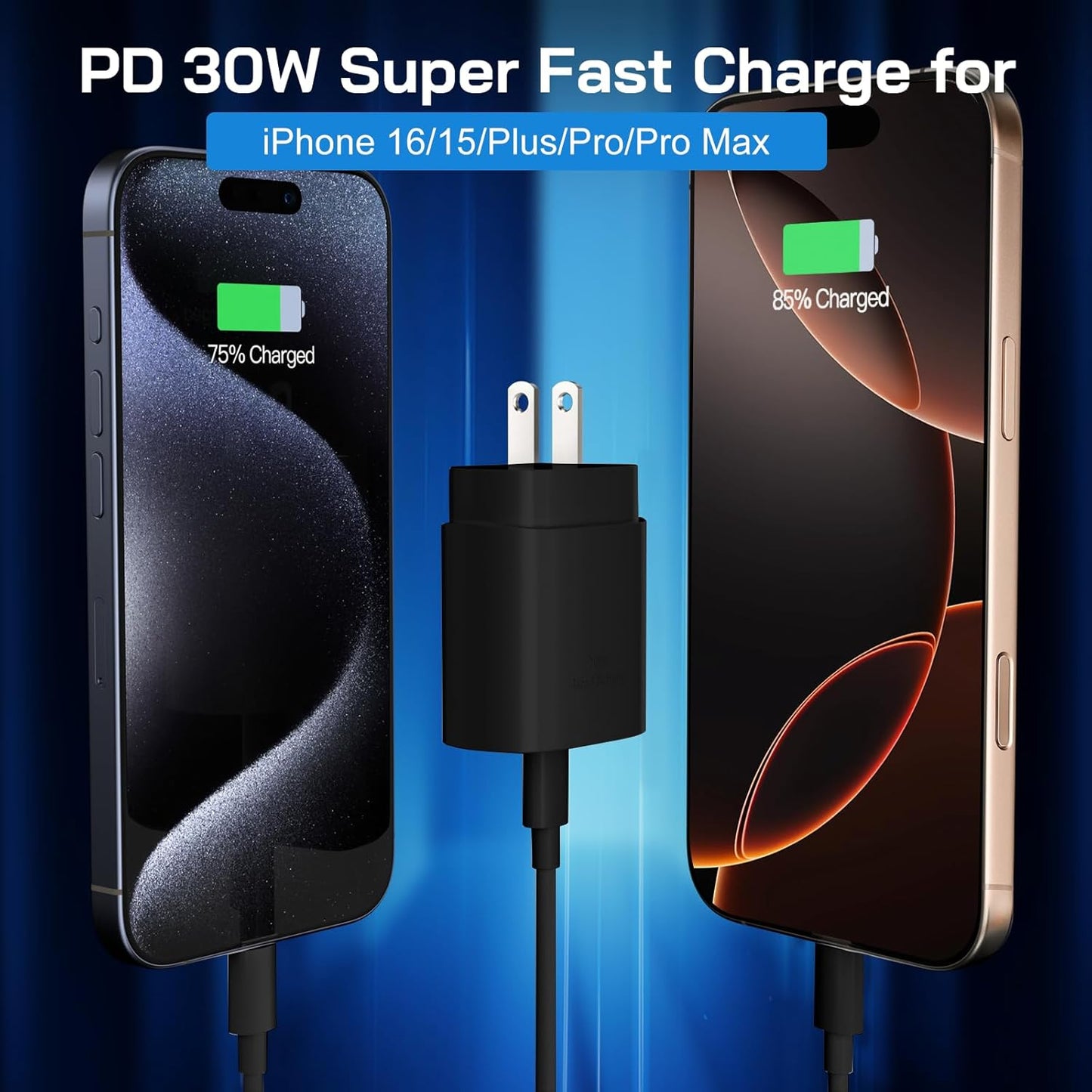 30W USB C i Phone 16 15 Charger Fast Charging, 2PACK Wall Charger for iPhone 16 15 Pro Max Charger Cord 6.6FT Fast Type C Charger Block for iPhone 16/16 Pro/15 Plus/15 Pro/15 Pro Max, iPad Pro, Black