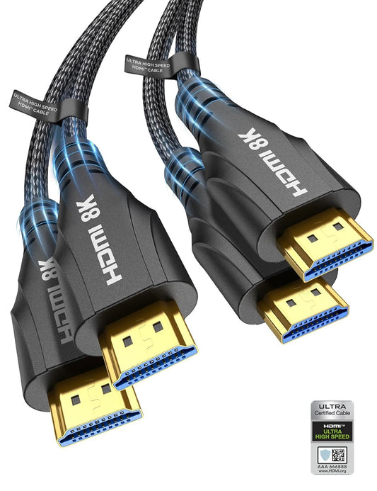 HDMI Cables 10FT 2Pack- Certified 8K Ultra High Speed HDMI Braided Cable 48Gbps,8K 60hz,4K 120hz,eARC,HDCP 2.2-2.3 - Compatible for HDTV/PS5/Blu-ray/RTX 3080 3090