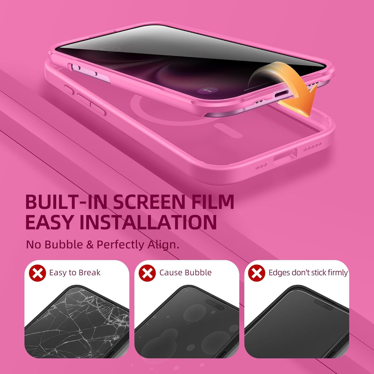 BERFY Magnetic for iPhone 16 Case, Compatible with MagSafe, Built-in Privacy Screen Protector and Upgraded Camera Protection, Anti-Spy Full Body Shockproof Phone Case for 16 6.1", Peony