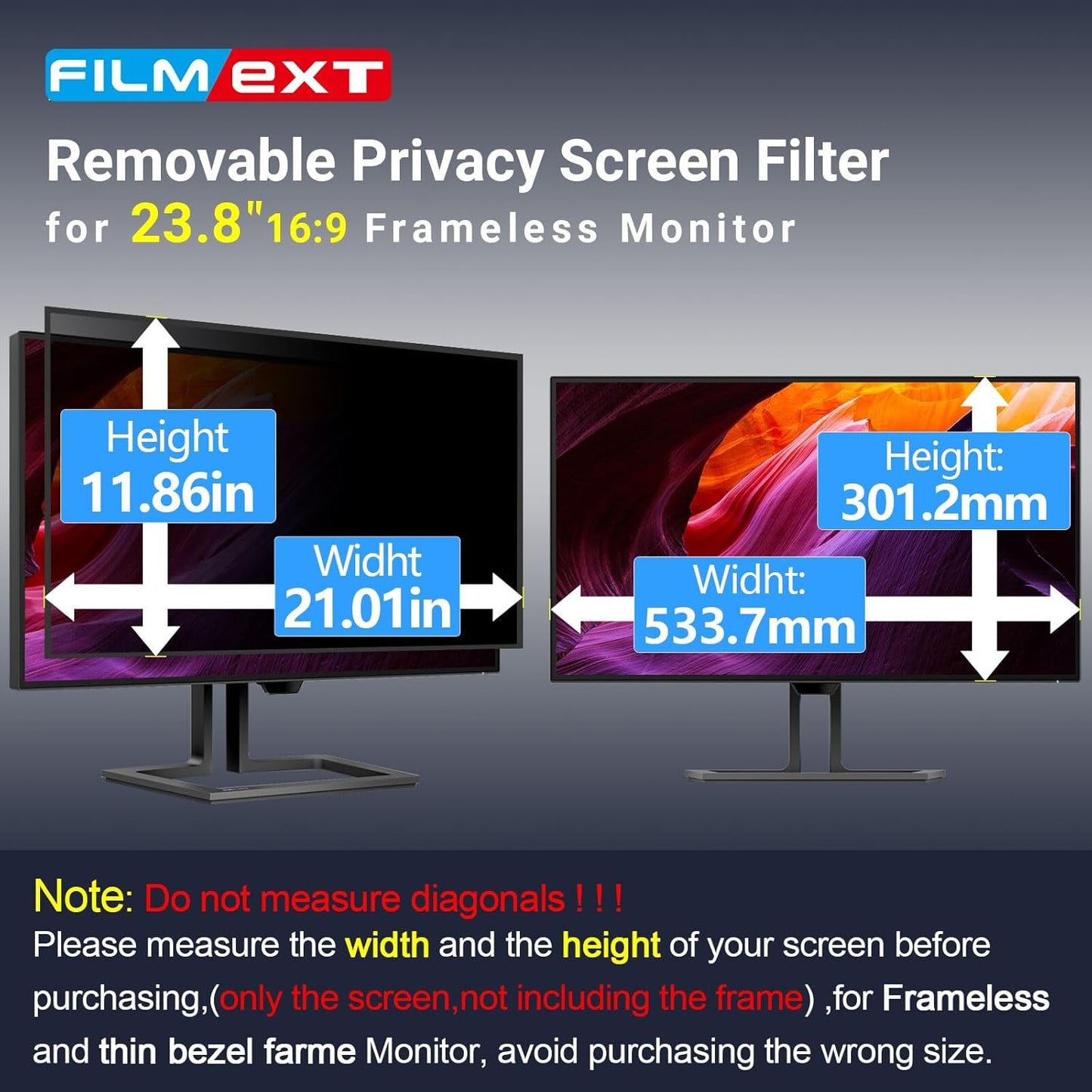 FILMEXT [2-Pack 23.8 in. Computer Privacy Screen Filter and Shield, Anti-Spy Blue Light Filter for 16:9 All-in-One/Frameless Monitors]