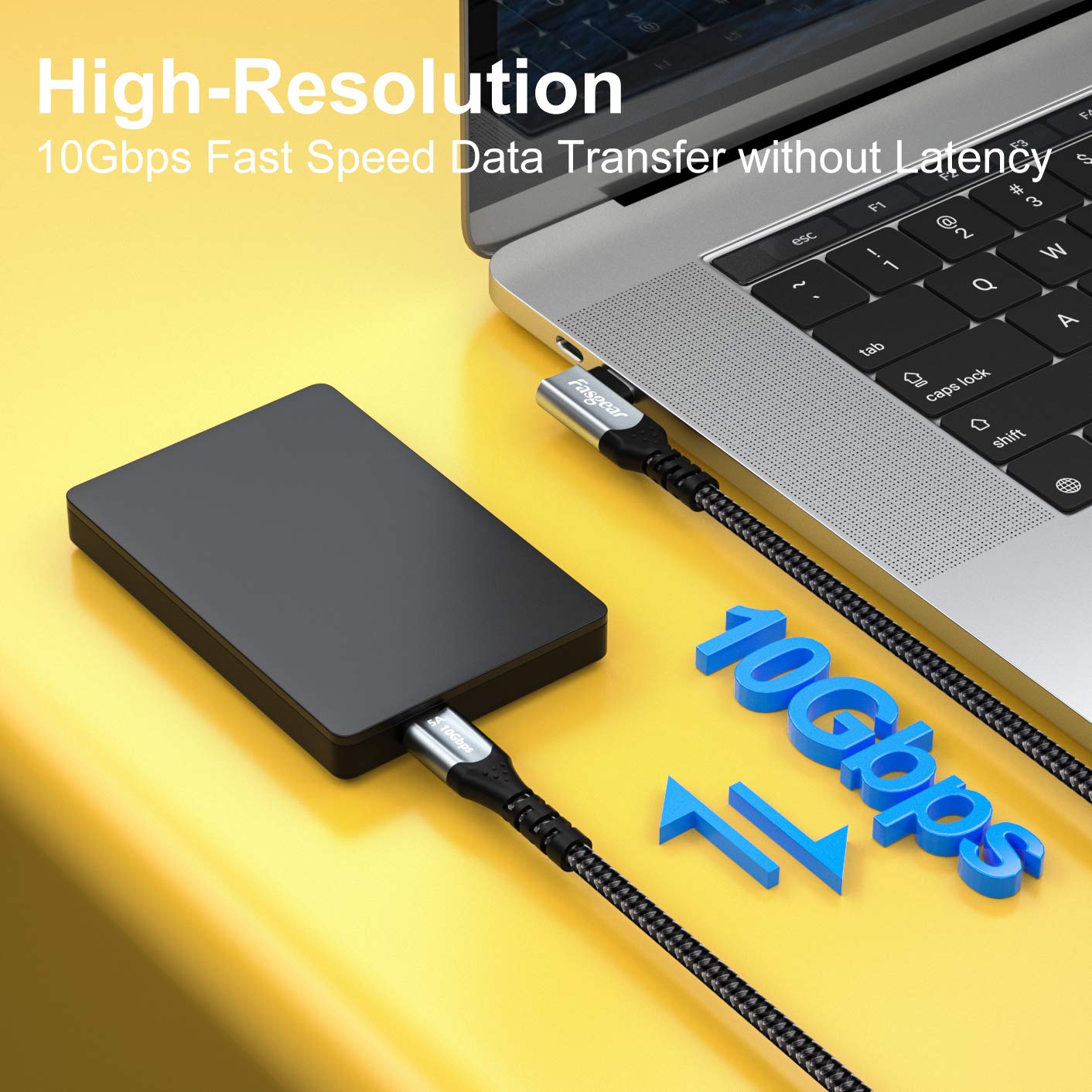 Fasgear USB C to USB C 3.1 Gen 2 Cable 10ft, 10Gbps 100W(20V/5A) Power Delivery with E-Marker Chip 10Gbps Data Sync 4K@60Hz Video Output Compatible for Type-C Devices,Quest Link,MacBook (Black)