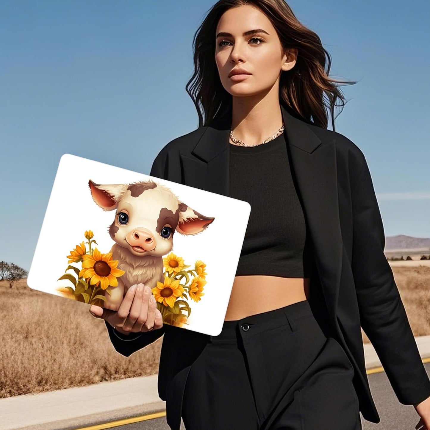 Mektron Compatible with M4 MacBook Air 15 inch Case 2025 A3241 2024 2023 M3 A3114 A2941 M2 Liquid Retina Display Touch ID, Plastic Hard Case & Keyboard Skin & Screen Protector - Cute Cow