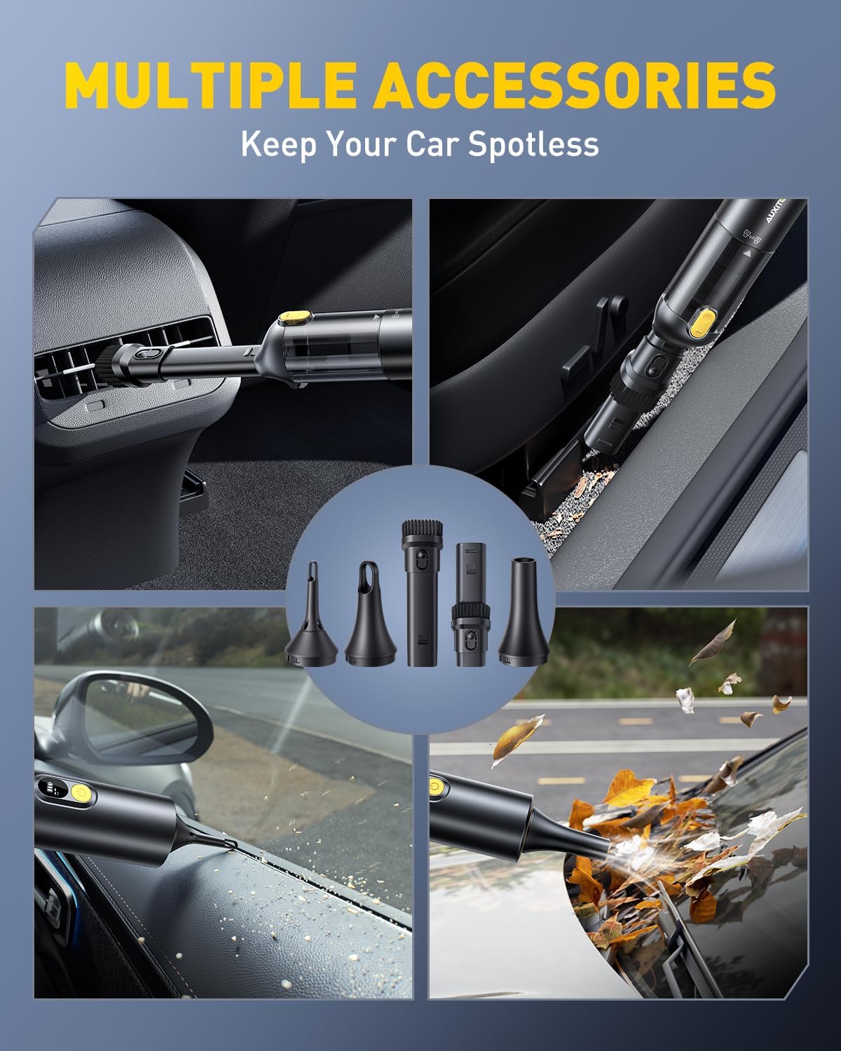 AUXITO Car Vacuum Portable Cordless 14000Pa Suction, Handheld Vacuum Blow & Suction 2 in 1, Small Vacuum Cleaner Hand Held Vacuum for Car, Home, Pet, Office (Black)