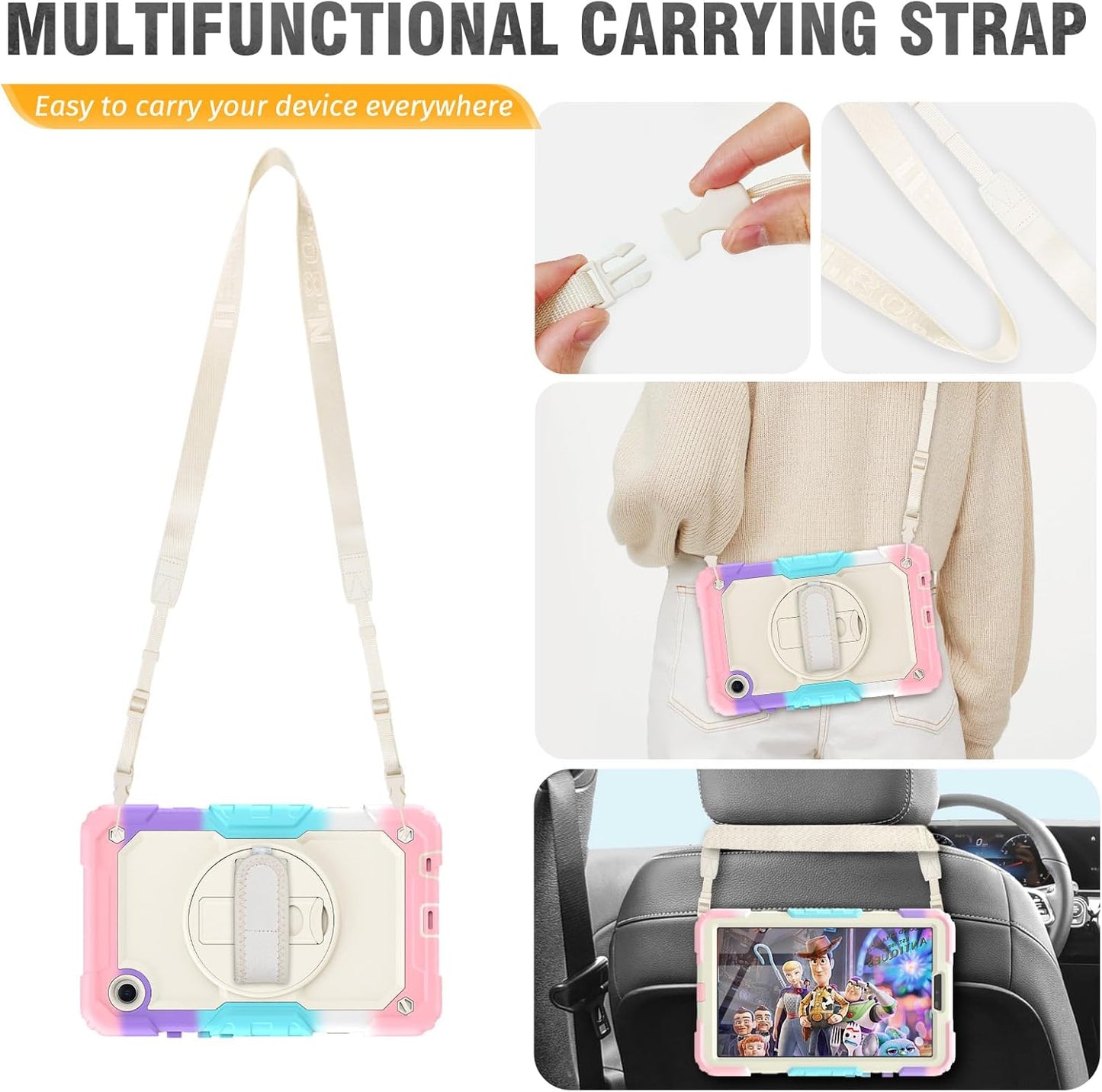 HXCASEAC Case for Samsung Galaxy Tab A9 8.7 Inch, Protective with Screen Protector/Hand Strap/Pen Holder, Sturdy Shockproof for Samsung A9 Tablet Case SM-X110 SM-X115 SM-X117 - Pink