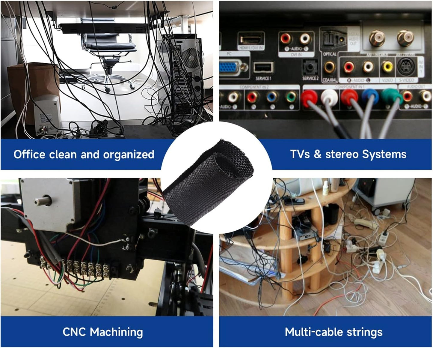 Braided Wire Loom Mesh Woven Black Split Sleeving for Automotive Wires/Audio Video Cable/Multi-Cable Strings (1/4" - 28 Feet)