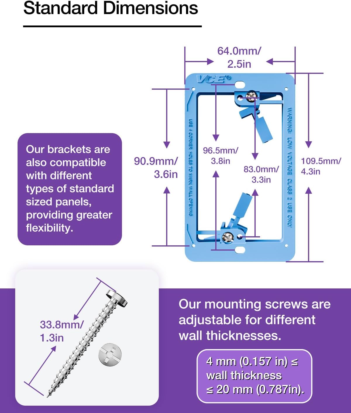 VCE Low Voltage Mounting Bracket Single Gang Wall Plate, Flush Low Voltage Box for Network, HDMI, Coaxial, Speaker, Telephone Cables, Blue, 5 Pack