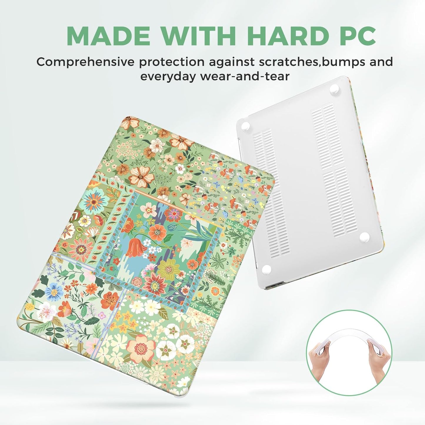 iCasso for MacBook Air 13 inch Case 2020 2019 2018 Release A2337 M1 A2179 A1932, Flower Hard Shell Protective Case for MacBook Air 13.3 inch + Keyboard Cover + Screen Film, Green Flower