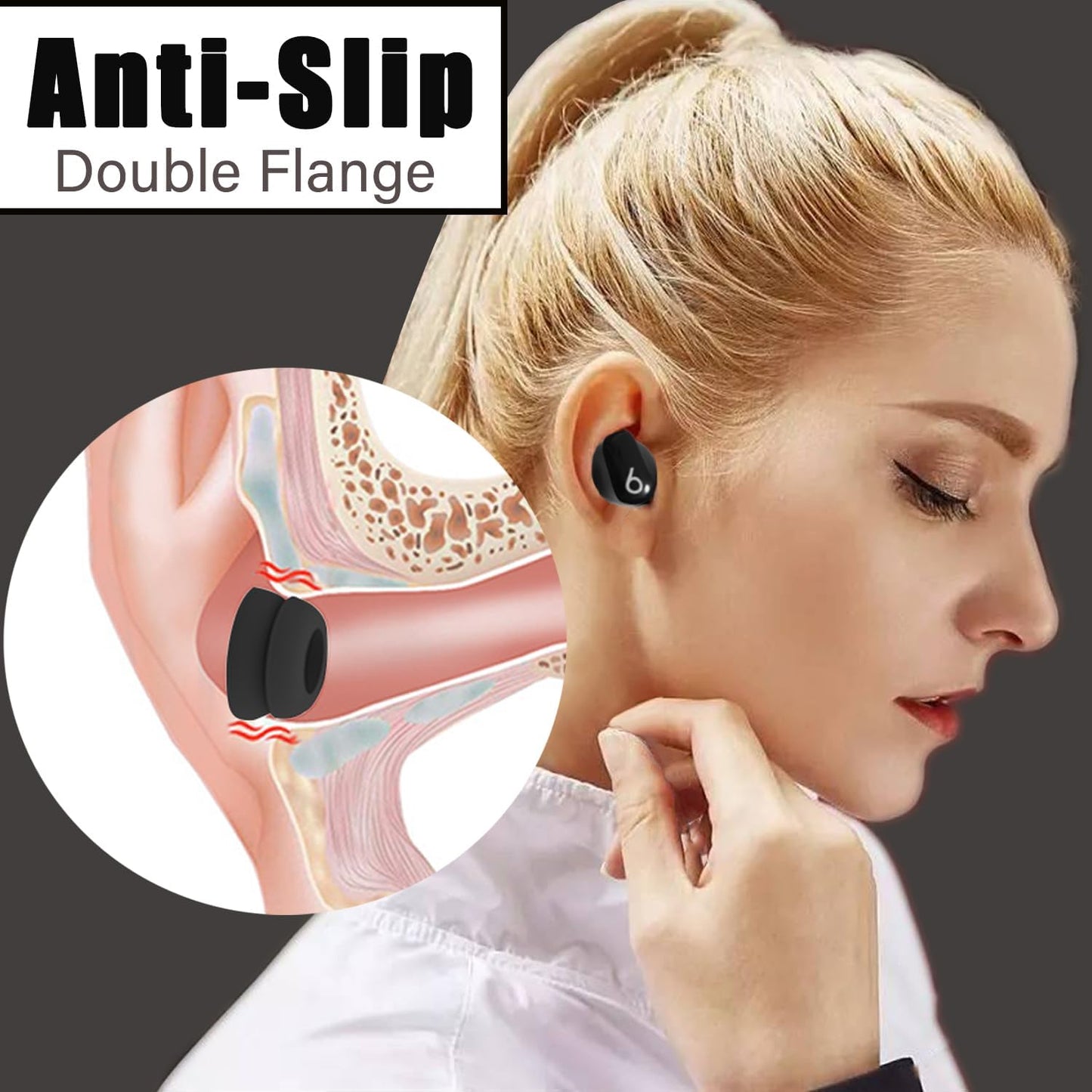 Double Flange Ear Tips for Beats Studio Buds Replacement Earbuds Tips for Beats Studio Buds+/Fit Pro/Solo Buds Earbuds Fit Beats Earbuds, 6 Pairs LMS Black
