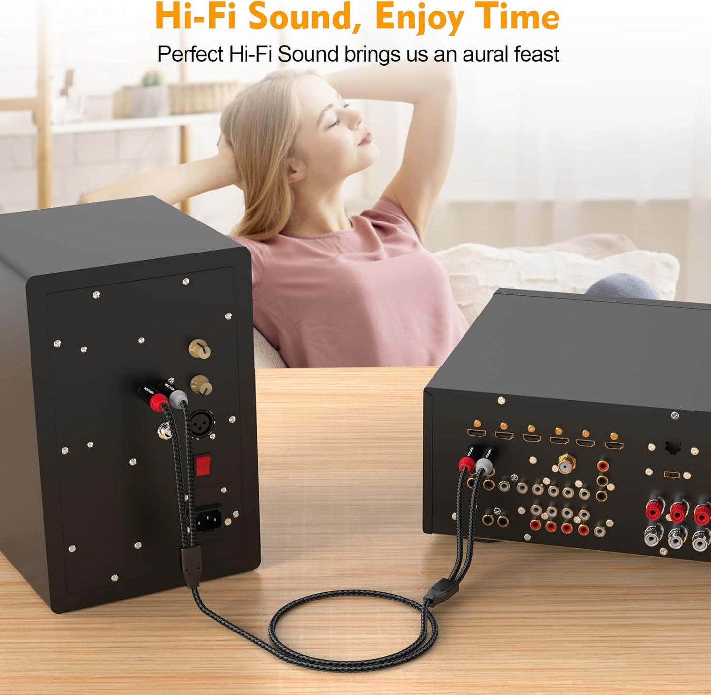 HOSONGIN RCA Cables 15ft 2 Pack[Hi-Fi Sound, Nylon Braided, Shielded], 2-Male to 2-Male RCA Audio Stereo Subwoofer Cable Auxiliary Cord for Home Theater, HDTV, Amplifiers, Hi-Fi Systems, Speakers