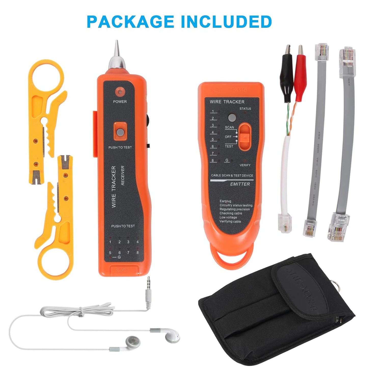 Goeco Ethernet Network Toner RJ11 RJ45 Network Cable Tester LAN Tracker Wire Finder Cat5 Cat6 with 2 Network Wire Stripper Toolkit Orange