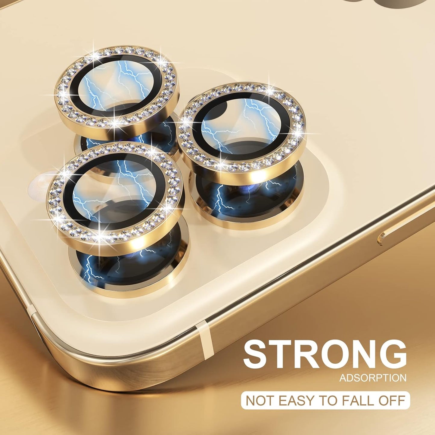 Choiche [3+1 for iPhone 14 Pro/iPhone 14 Pro Max Camera Lens Protector Bling, 9H Tempered Glass Camera Cover Screen Protector Metal Ring Decoration Accessories (Diamond-Gold)