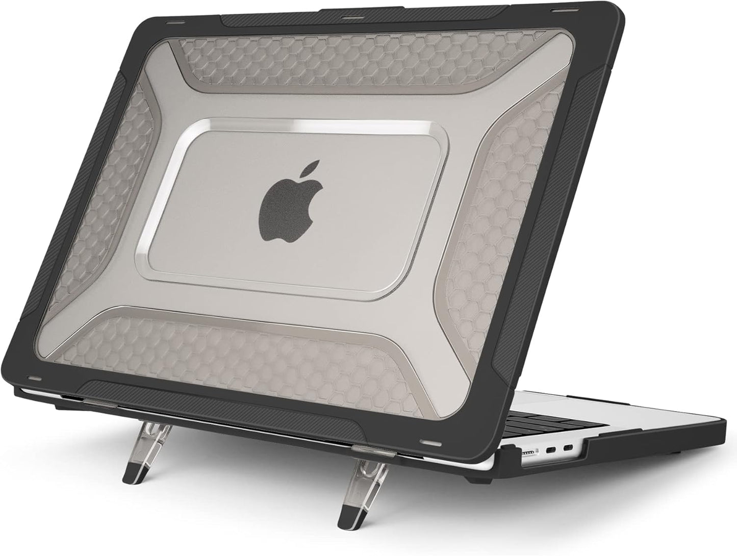 Batianda Case for New MacBook Air 13.6 inch 2025 M4 Chip 2024 2022 Release A3240 A3113 A2681 Model,Honeycomb Heavy Duty Protective Hard Shell with TPU Bumper Fold Kickstand & Keyboard Cover, Black