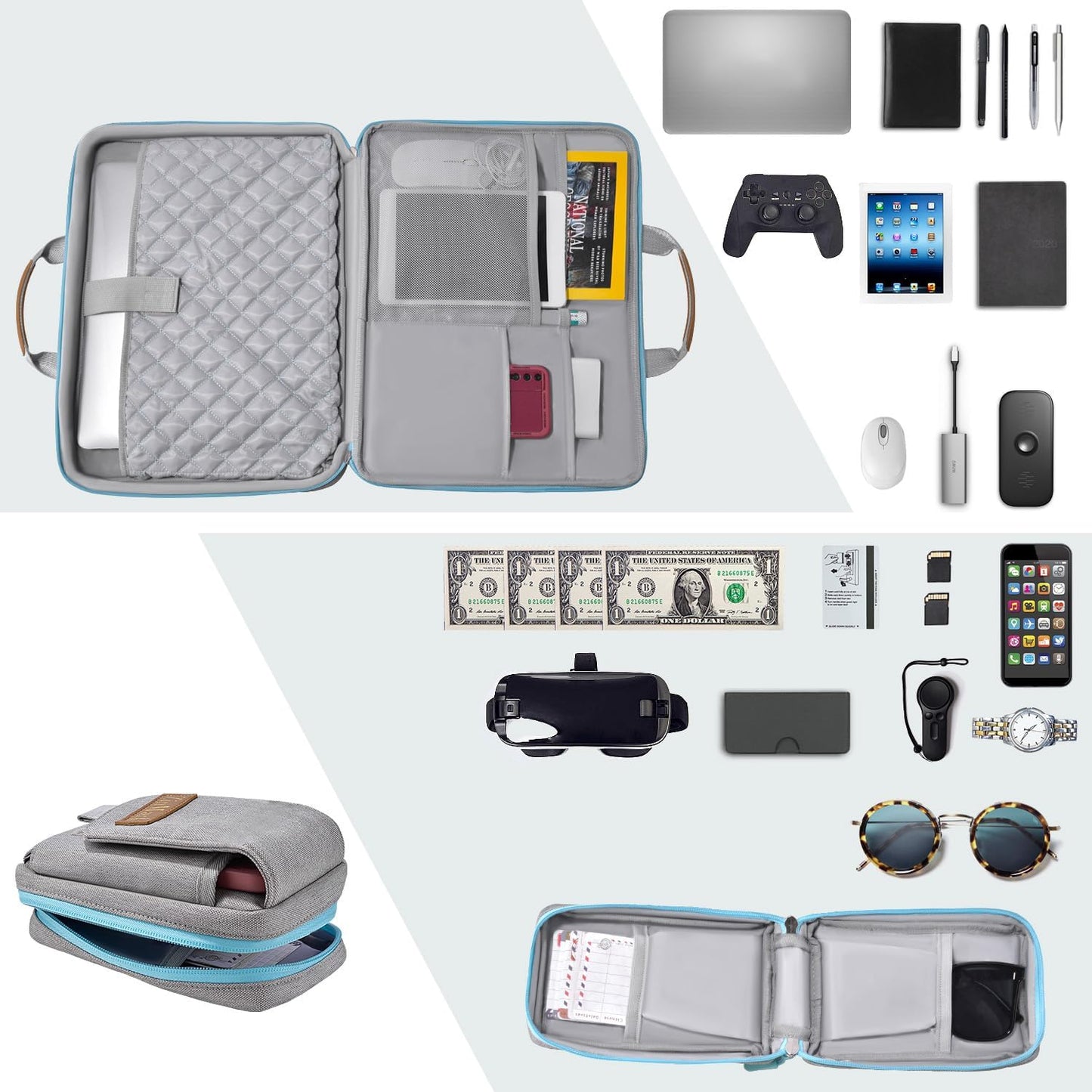 Laptop Case 15.6 Inch Briefcase Military-Grade Protection with Detachable Belt Bag, Compatible All Model of 15-16 Inch MacBook Pro and Most Popular 15.6 Inch Notebooks Chromebooks (Gray&Blue)