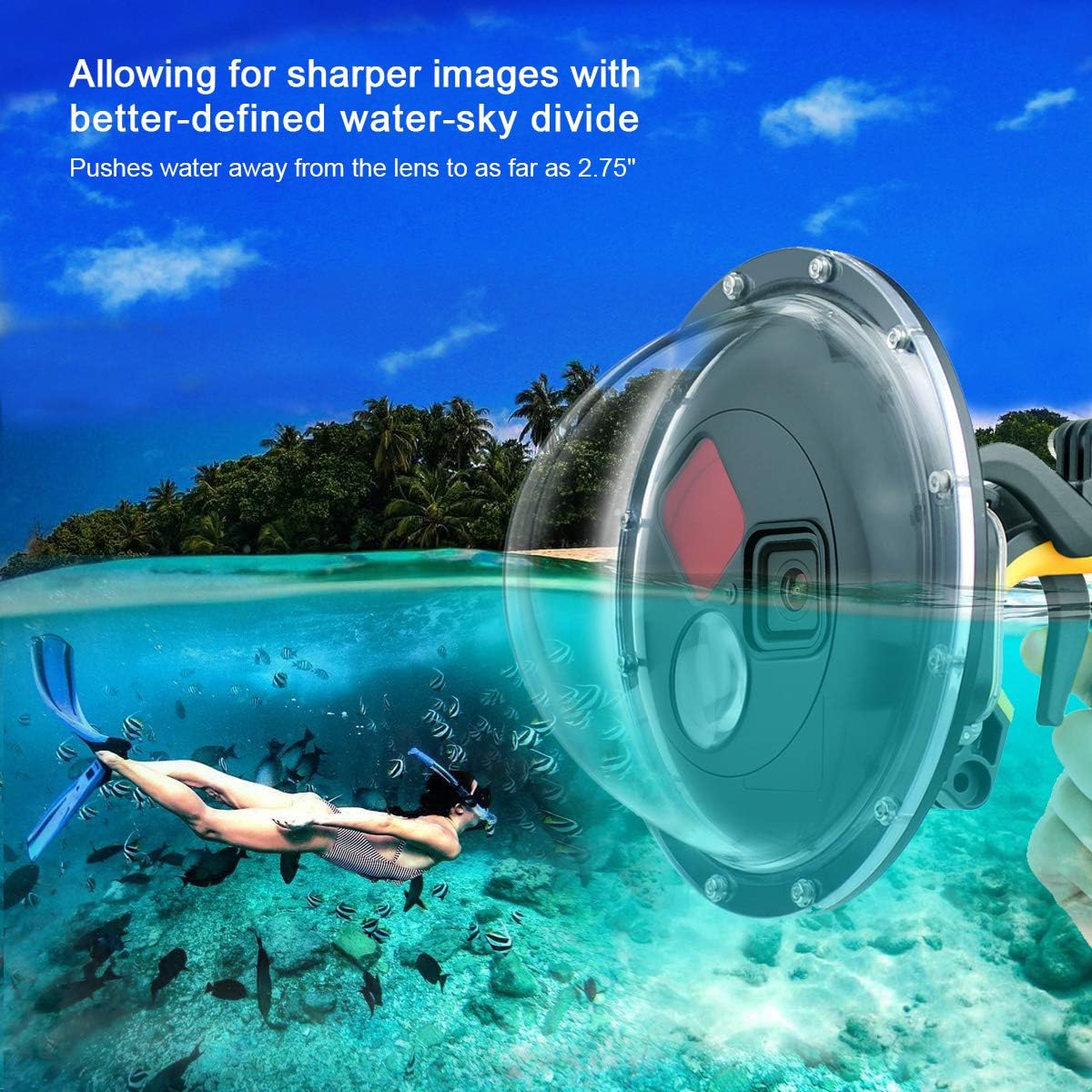 Dome Port for GoPro Hero 8 Black, Dome Port Lens with Waterproof Housing Case, Trigger, Floating Hand Grip, Built-in Switchable Red Filter and 10x Macro Filter