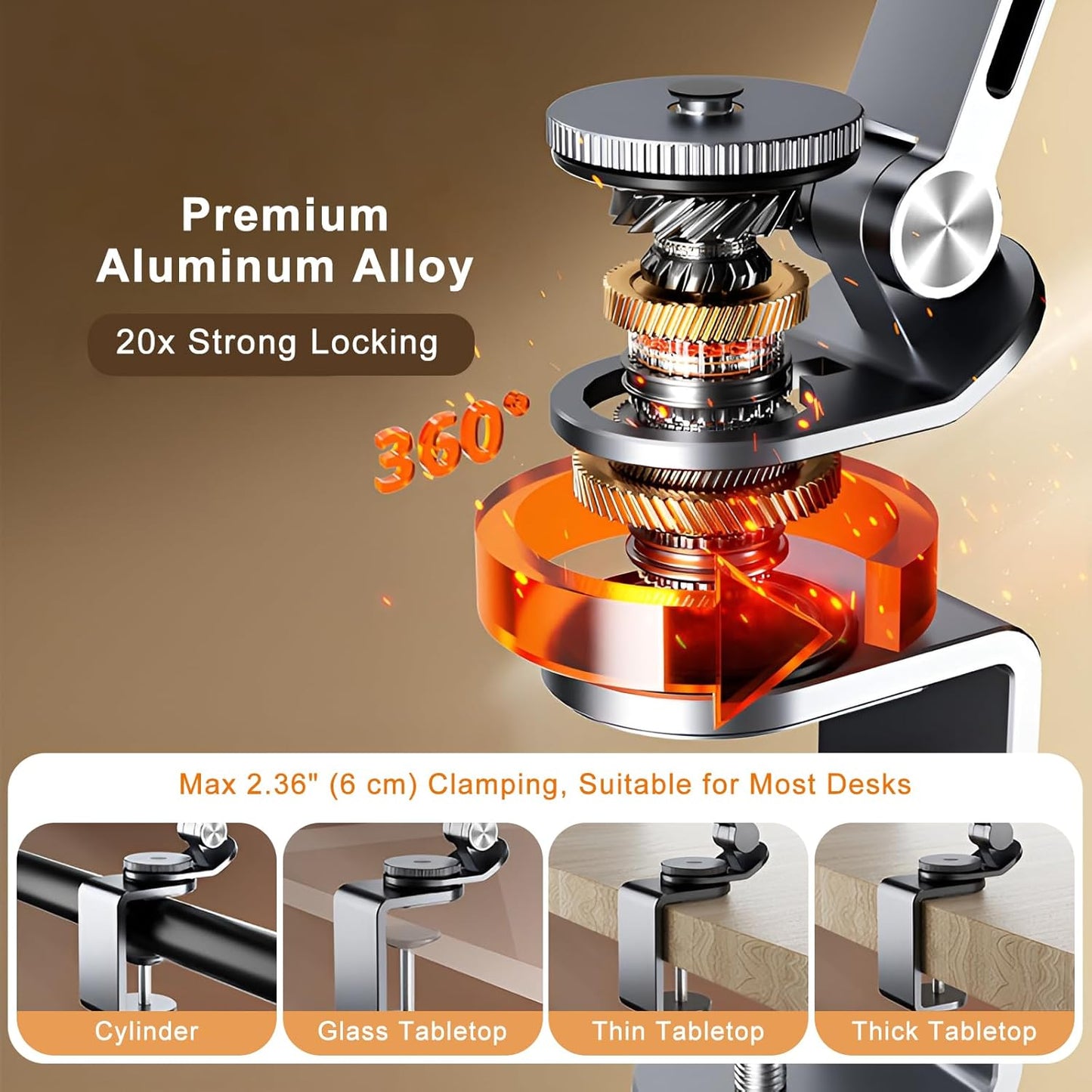 iPad Mount for Desk Aluminum Alloy Tablet Stand Foldable Overhead Arm Holder Mount Fits for 4.7-15.6" Screen Phone,Kindle,Fire HD,Monitor,iPad,Galaxy Tab Series (Silver)