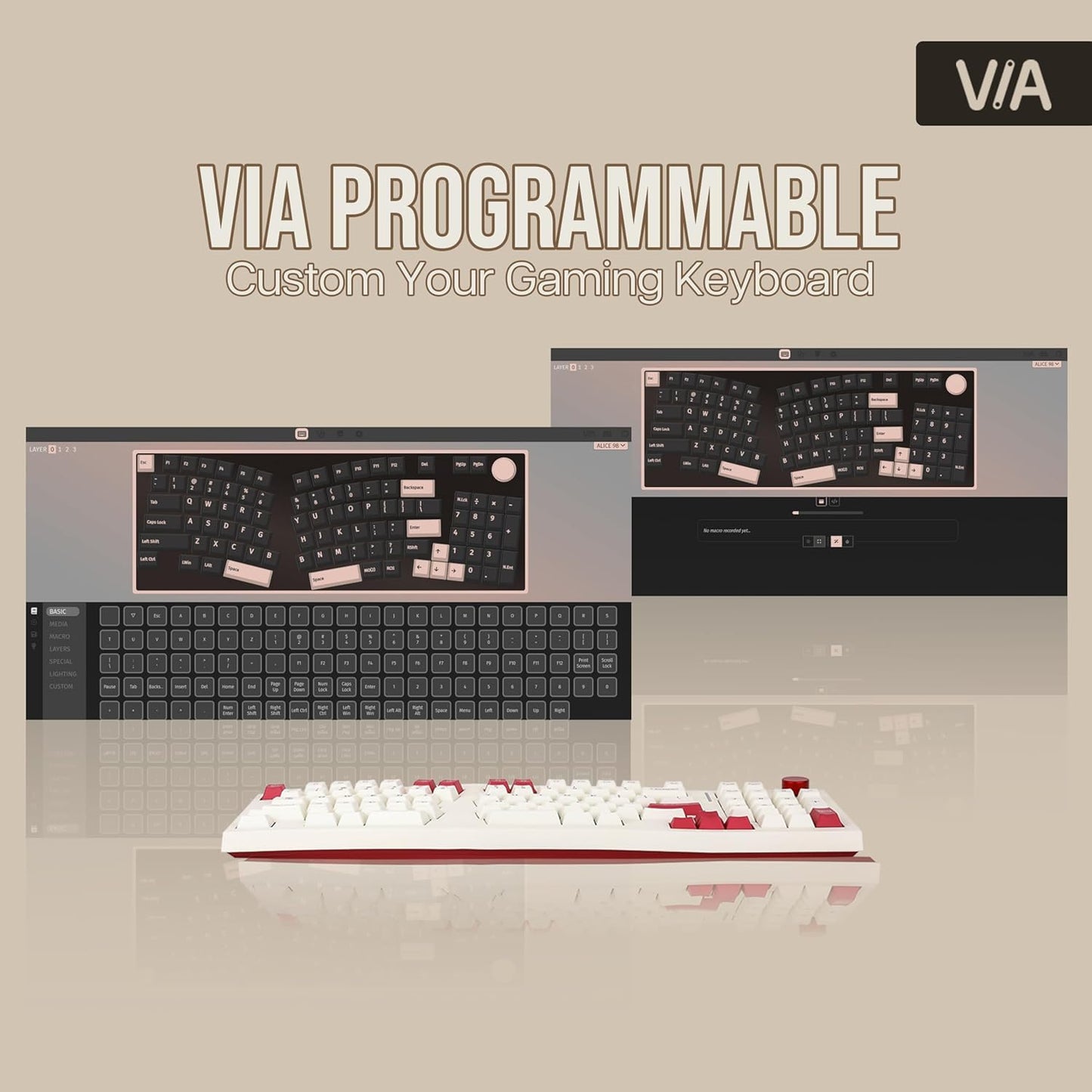 Feker Alice98 Ergonomic 98 Keys Custom Mechanical Keyboard, VIA Programmable, USB-C Wired Gaming Keyboard, Hot Swappable, 5 Layer Paddings, Control Knob, NKRO, RGB for Win/Mac (Beige)
