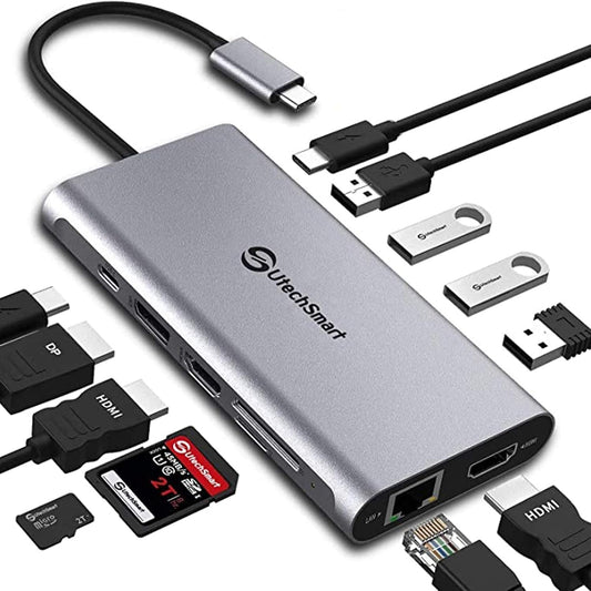 Docking Station, USB C Hub UtechSmart 12 in 1 USB C Dock Triple Display with 2 * 4K@60Hz HDMI, Displayport, 100W PD, 4 USB Ports, RJ45 Ethernet, SD/TF for MacBook, Dell, HP, Lenovo, Huawei