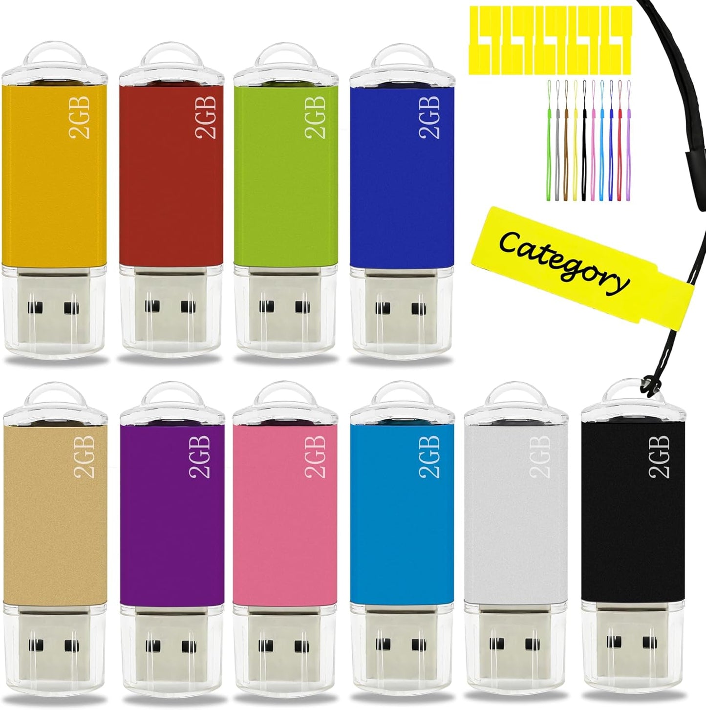 2GB USB Flash Drive 10 Pack Nicepicten USB 2.0 Thumb Drives Metal Jump Zip Drive Memory Stick Pendrive Memoria USB 2 GB with 10PCS Lanyard Label - Mixcolor 10 X 2GB Flash Drives