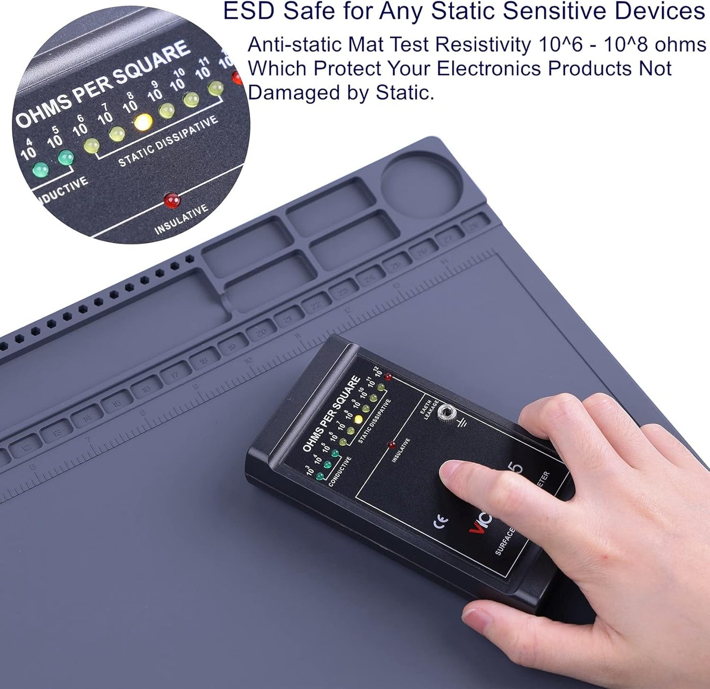 Anti Static Mat for PC Building, Computer Electronics Repair, IUZIT Heat Resistant 932°F ESD Soldering Mat with Grounding Cord & Plug, ESD Wristband for BGA Gun Soldering Iron15.9” x 12”