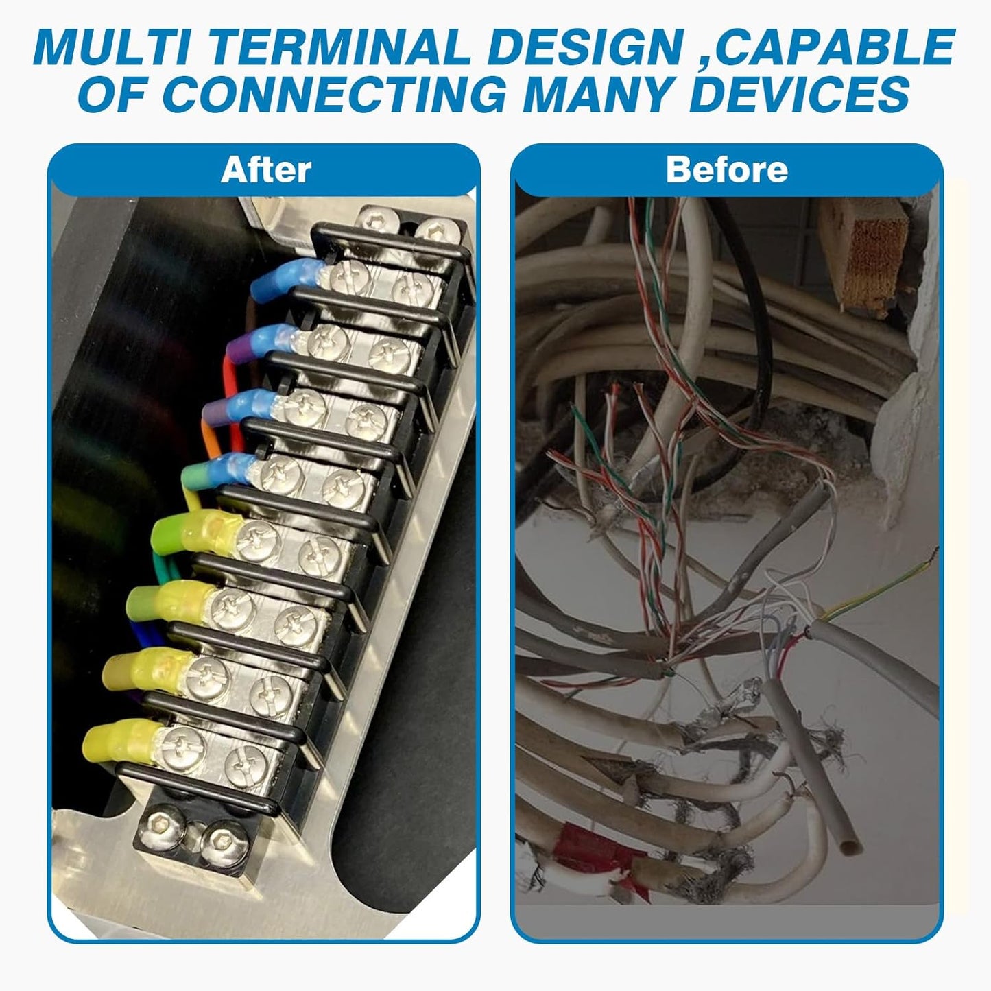 GLOSO Terminal Blocks Double Row Stainless 11 mm Pitch TBC, Marine Grade, 12-22 AWG Cu, 25A/300V - 1 Pack, 10 Poles