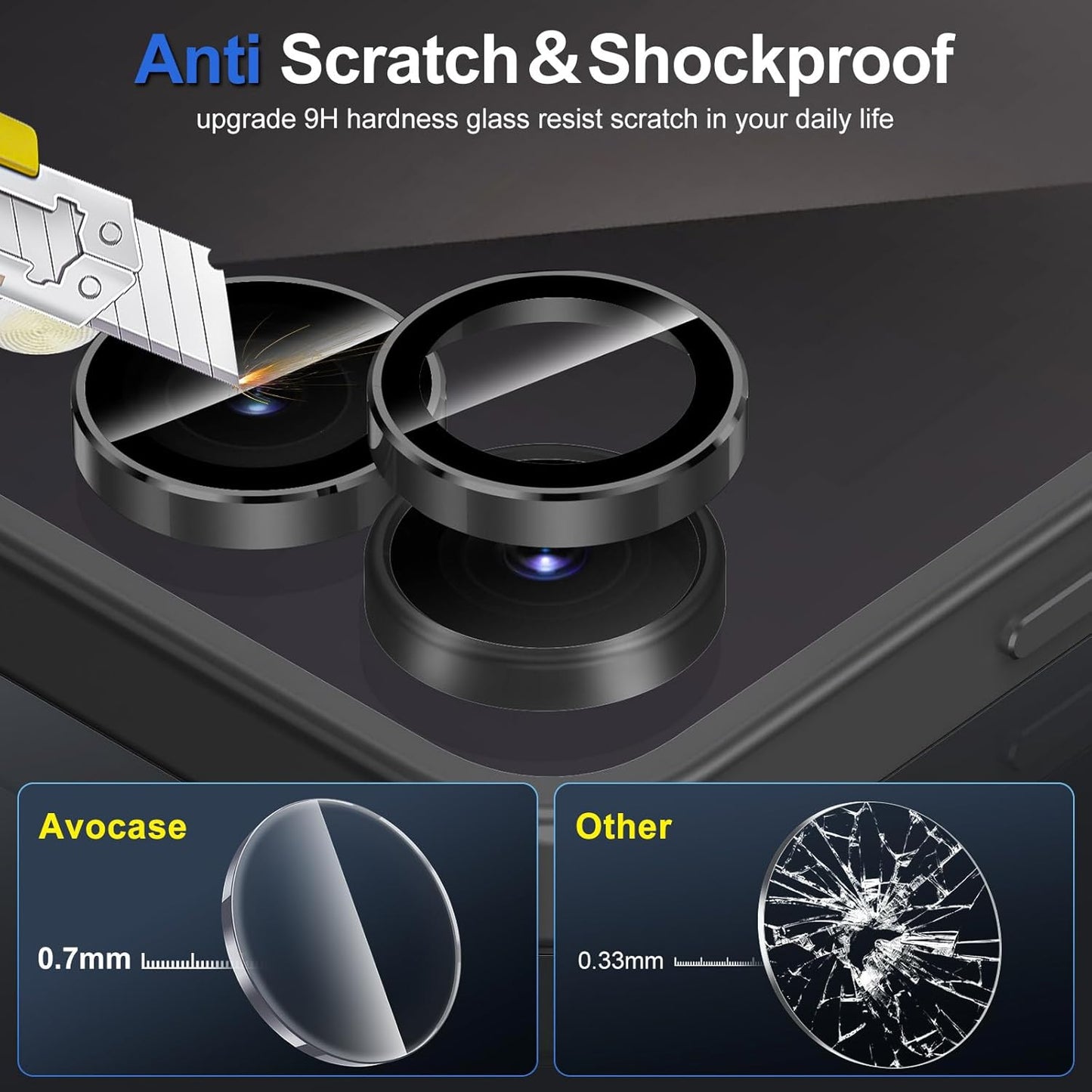 for Samsung Galaxy Z Flip 7 Camera Lens Protector, Individual Metal Ring Tempered Glass Lens Cover, [Strong Adsorption] Scratch Resistant Ultra-Thin HD Clear Lens Cover, 1 Set-Black Ring