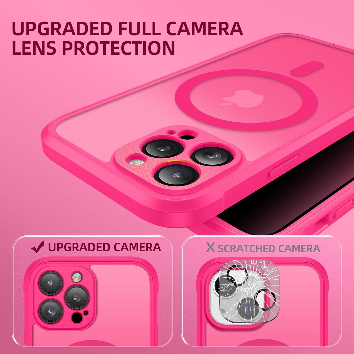 BERFY Magnetic for iPhone 13 Pro Max Case,Compatible with MagSafe,Built-in Privacy Screen Protector and Upgraded Camera Protection,Anti-Spy Full Body Shockproof Phone Case for 13 Pro Max 6.7",Hot Pink