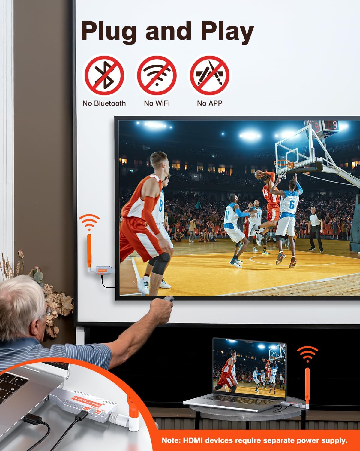 4K HDMI Wireless 2 Receivers and Transmitter, 4K Input 2160P Output, 150M/450Ft Multiple Extender, Plug&Play 5.8G for Video/Audio Streaming from PC/Projectors/TVs (with Storage Bag)