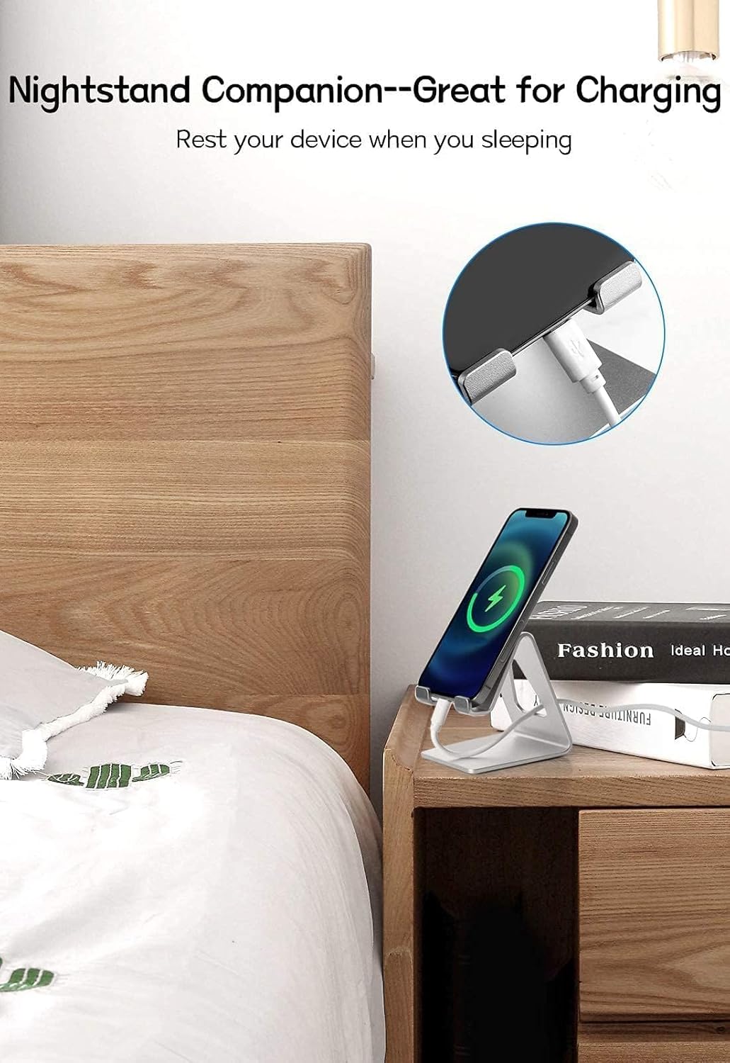 Cell Phone Stand for Desk, Desktop Phone Holder, Aluminum Mobile Phone Stand for iPhone 15 14 13 12 pro Mini 11 X Xr Xs max 8 7 6 6s Plus Samsung Galaxy S21 Ultra All Smart Phones,Silver