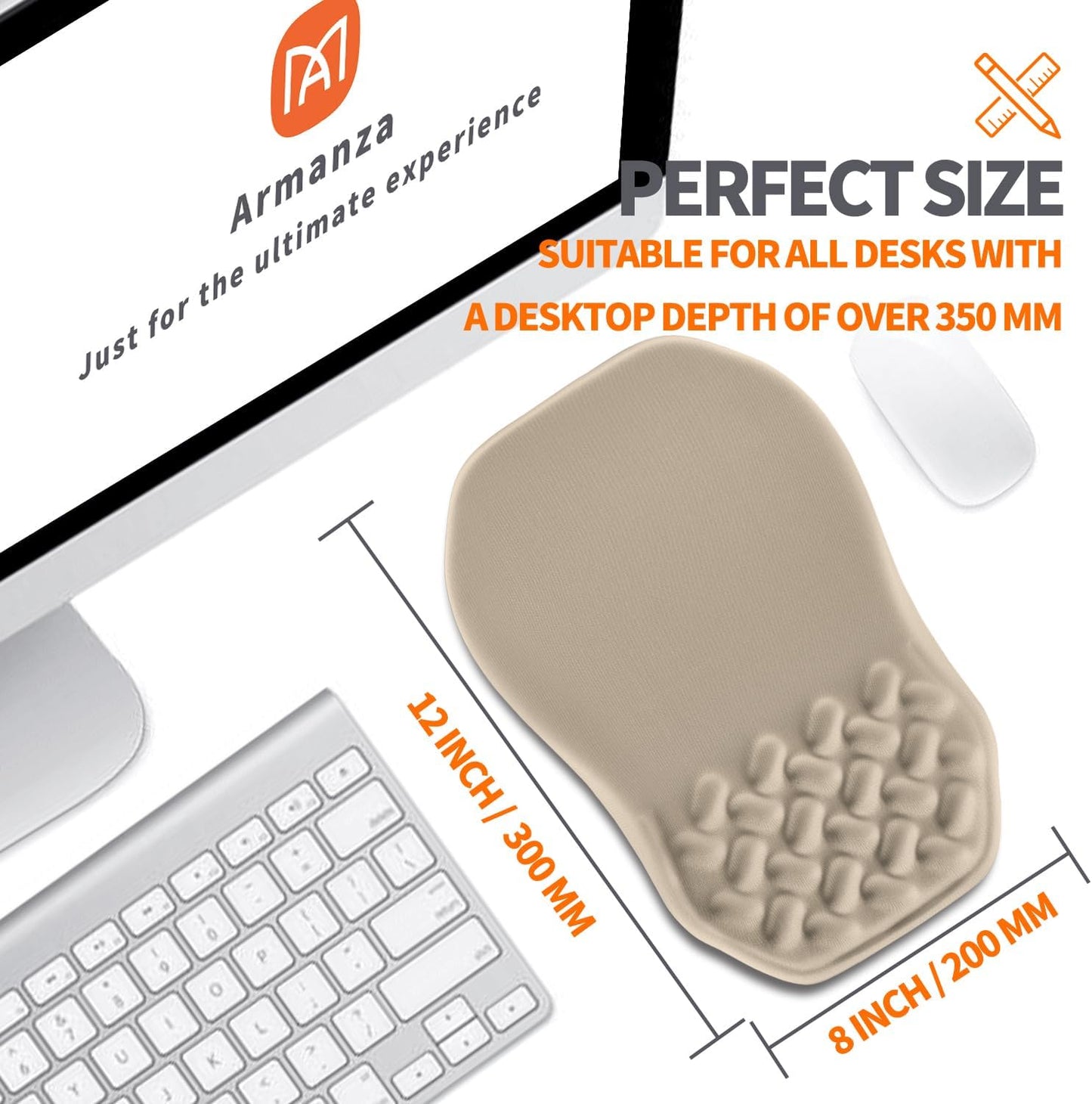 Ergonomic Slope Mouse Pad Wrist Support, Wrist Rest Mousepad for Carpal Tunnel Pain Relief with Massage Bulge and Slow Rebound Memory Foam (12x8 inch, Apricot)