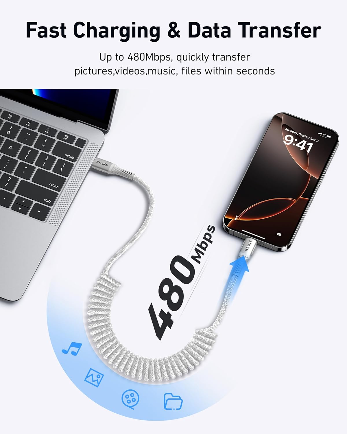 Coiled USB C to C Cable for Car 3ft,2Pack Braided USB Type C Cable for Car 66W Fast Charging Cord Compatible with iPhone 17 16 15, iPad, Samsung Galaxy, Google Pixel, Moto, LG, TCL Phones-Silver