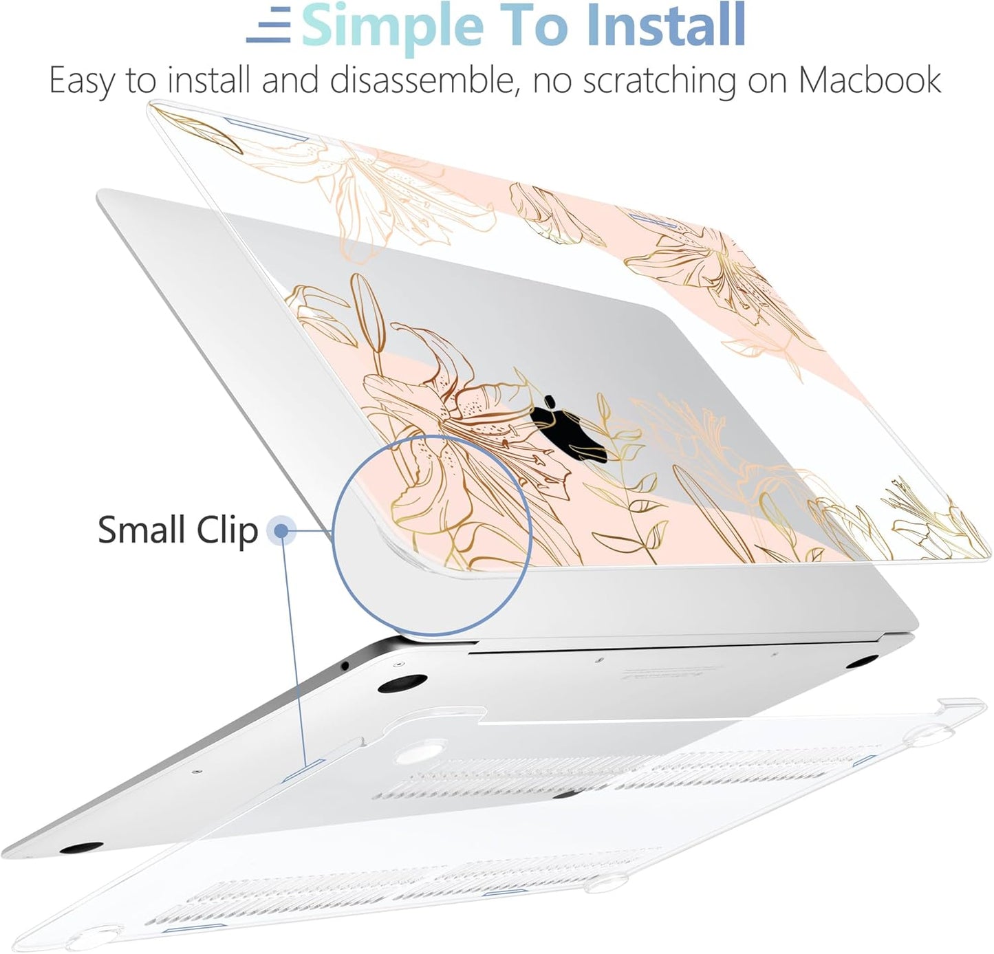MEEgoodo Case for MacBook Pro 13 inch Case 2022 2021 2020 New A2338 M2/M1 A2251 A2289,Laptop Hard Shell Cases with Keyboard & Camera Cover Compatible with 13.3 inch MacBook Pro, Gold Flowers Lilies