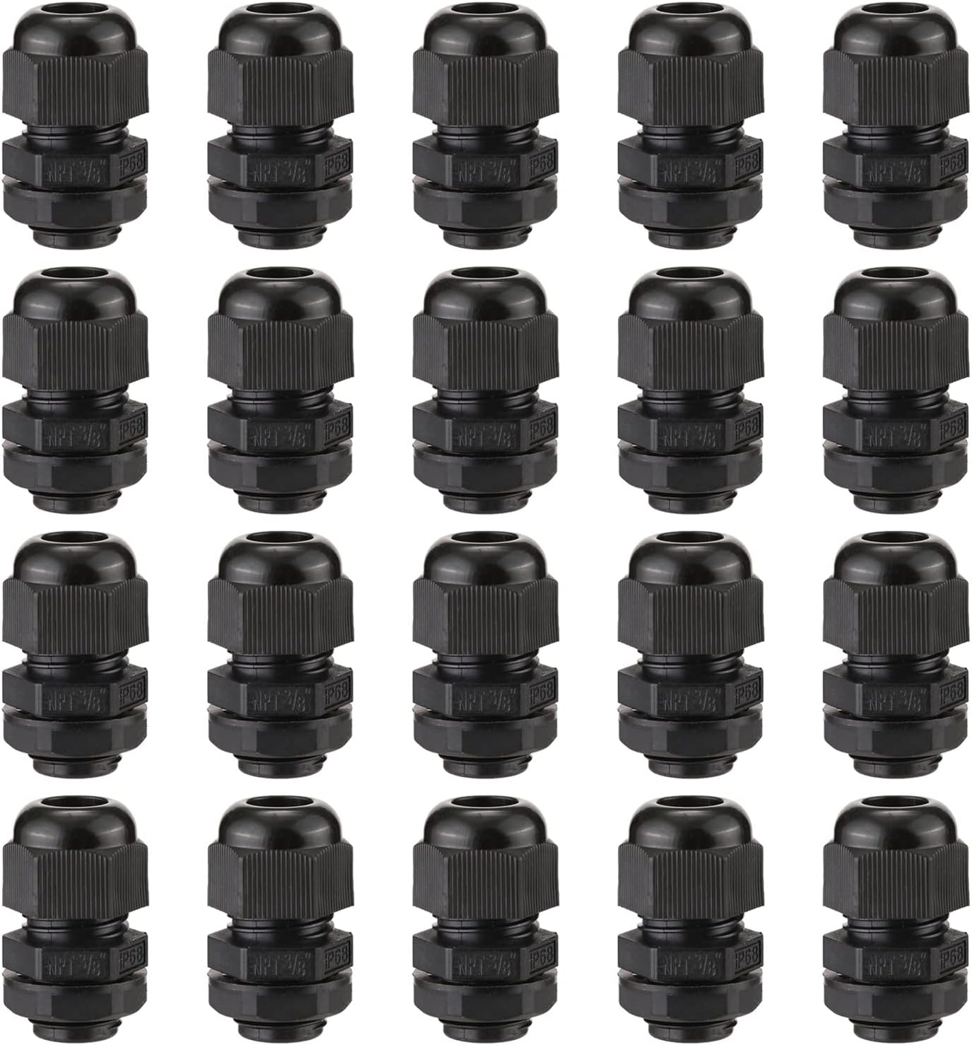 PENGLIN Cable Glands 3/8" NPT Nylon Cable Connector, Strain Relief Cord Connector, IP68 Waterproof Adjustable Locknut(3/8 Inch (20 Pack))