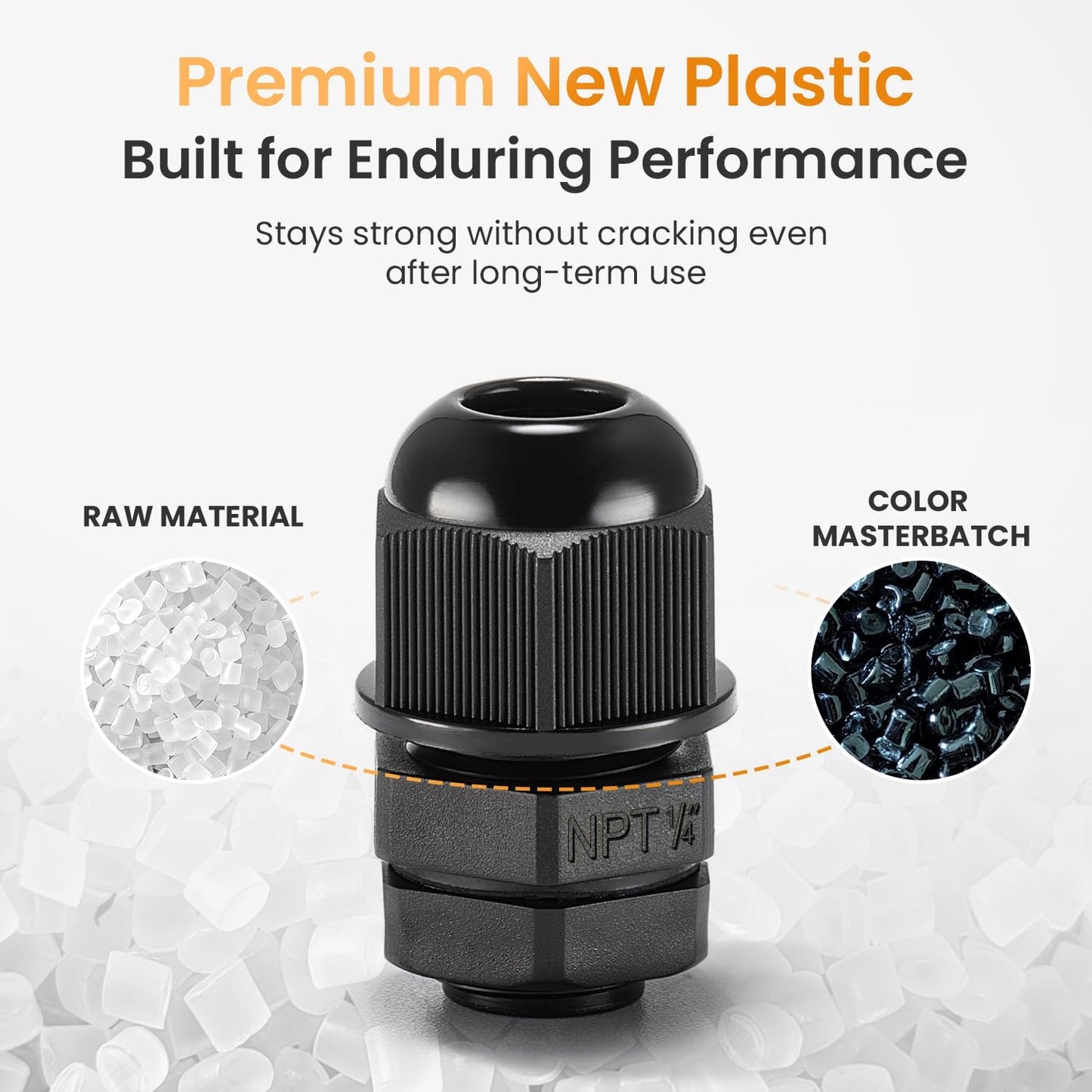 QILIPSU 50pcs 1/4" NPT Cable Gland Waterproof IP68 Nylon Cable Pass Through Cord Grip Connector Strain Relief Wire Grommet