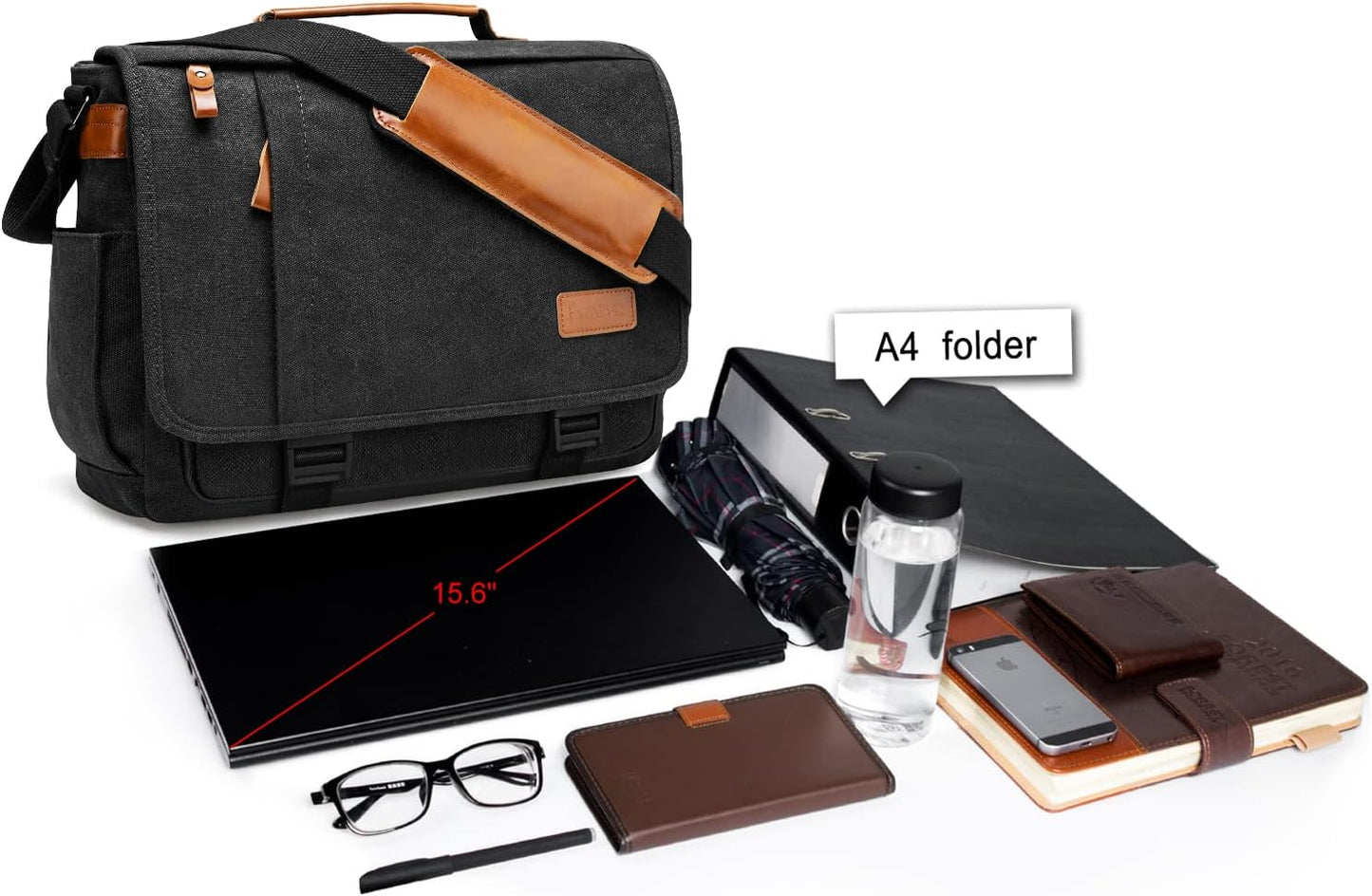 ESTARER Men Messenger Bag 15.6 inch, Water-resistant Canvas Computer Work Bag, Laptop Shoulder Bag Briefcase Satchel, Dark Grey