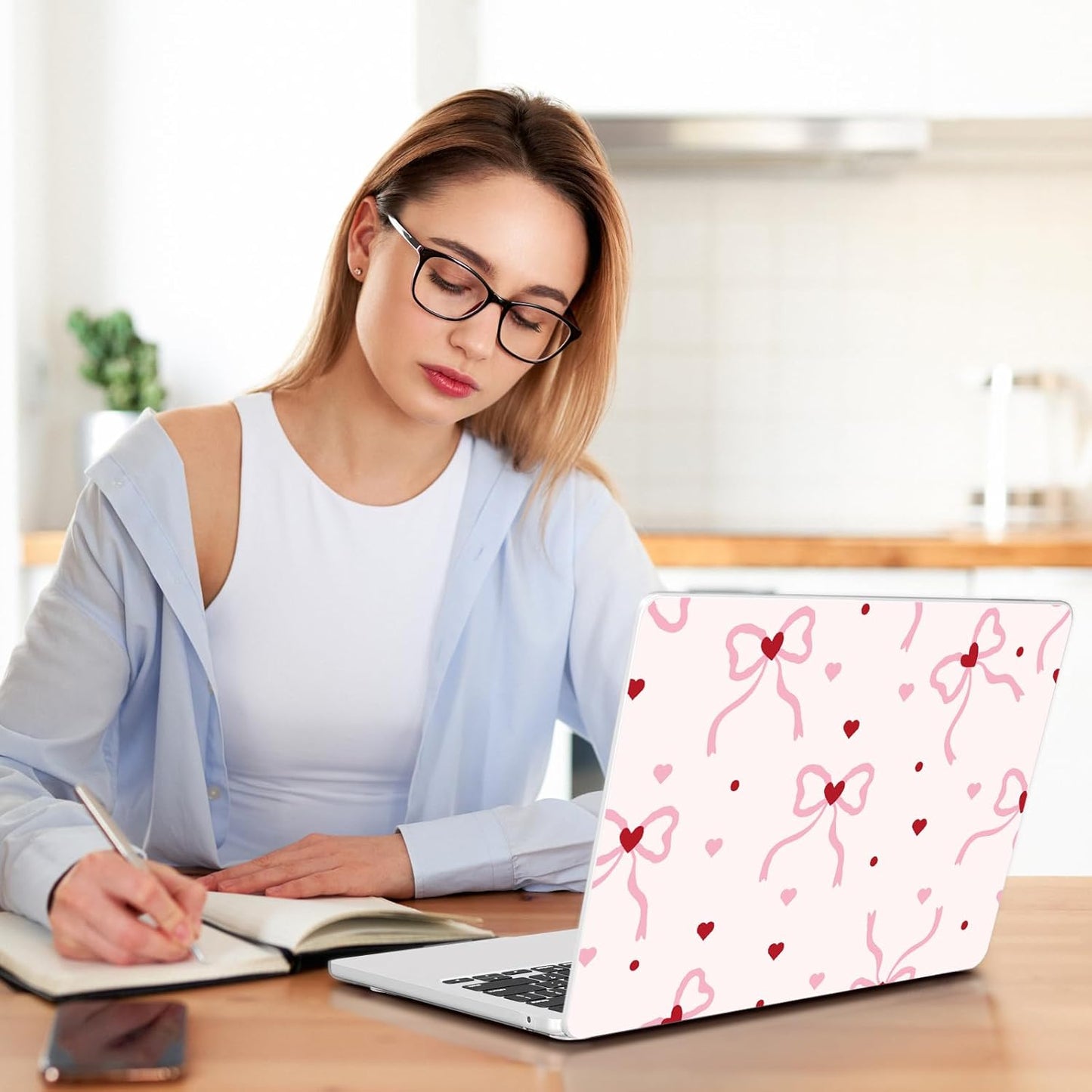 Teryeefi Compatible with MacBook Air 13 inch Case 2025-2022 M4 A3240 M3 A3113 M2 A2681, Plastic Garden Flowers Hard Shell&Keyboard Cover&Screen Film for MacBook Air 13.6 inch, Elegant Pink Bows A011