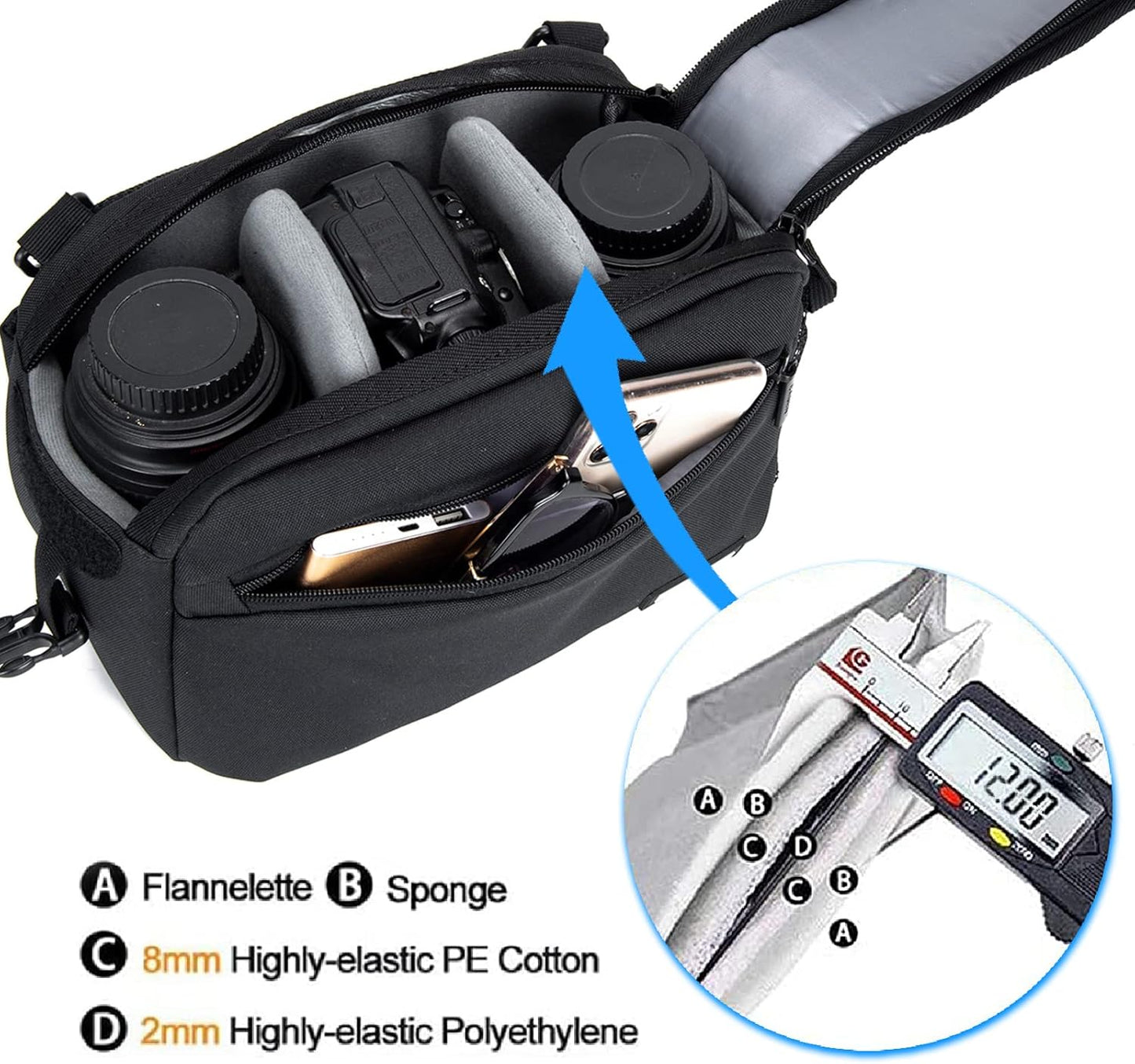 Cwatcun Waist Camera Case DSLR SLR Bag Sling Shoulder Camera Bag Water Resistant Pack for Camera Carrying Case for photographer Hiking Shooting Traveling Men Women