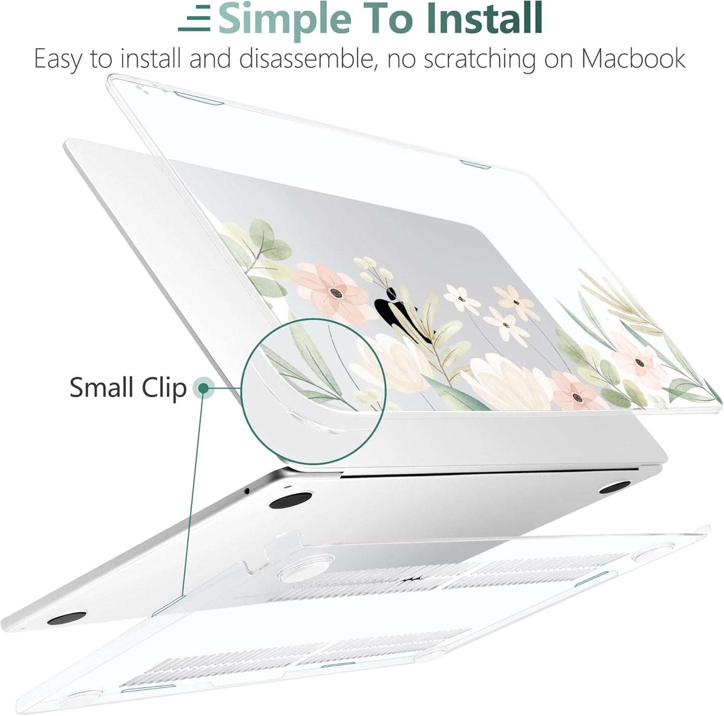 TWOLSKOO for M4 MacBook Air 13.6 inch Case 2025-2022 Release M4 A3240 M3 A3113 M2 A2681, Plastic Hard Shell & Screen Protector & Keyboard Cover & Trackpad Film, Watercolor Floral