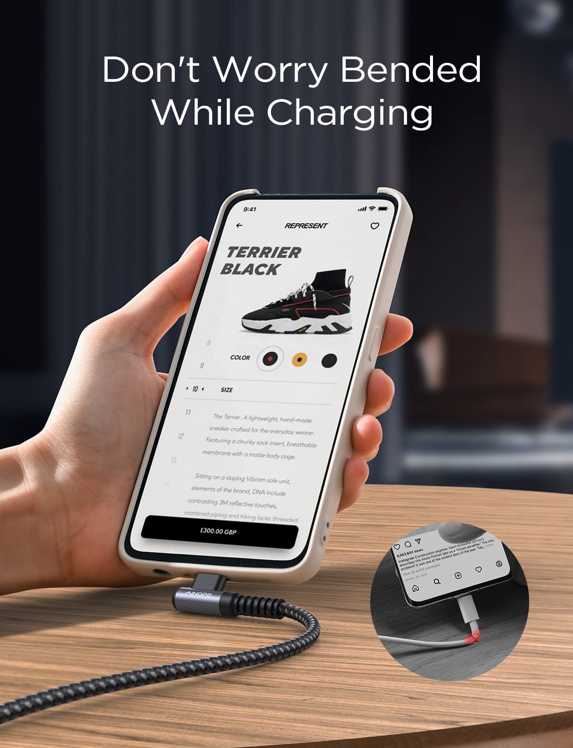 AINOPE USB to USB C Cable [2-Pack, 6.6ft] 3.1A Fast Charger Type C Right Angle, Resistant Nylon Braided C Type Charging Cable Compatible with Galaxy S10 S9 Plus S21, Note 10 9 LG, Type C Charger