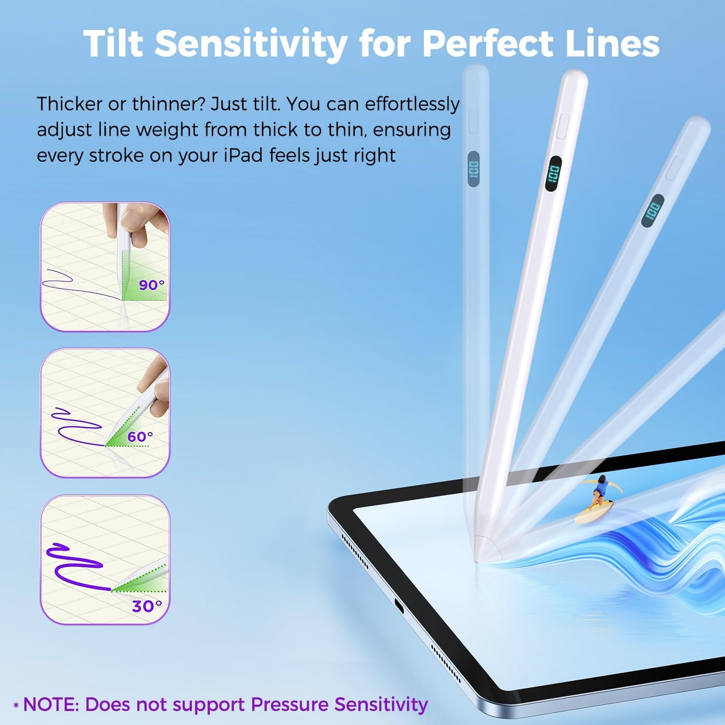 iPad Pencil with Magnetic&5 Extra Tips,USB-C Faster Charge,Stylus Pen Compatible with iPad 6-11th/A16,Air M3/M2/3-5th,Pro M4/11/12.9/13inch,Mini 5th-7th/A17Pro (White)