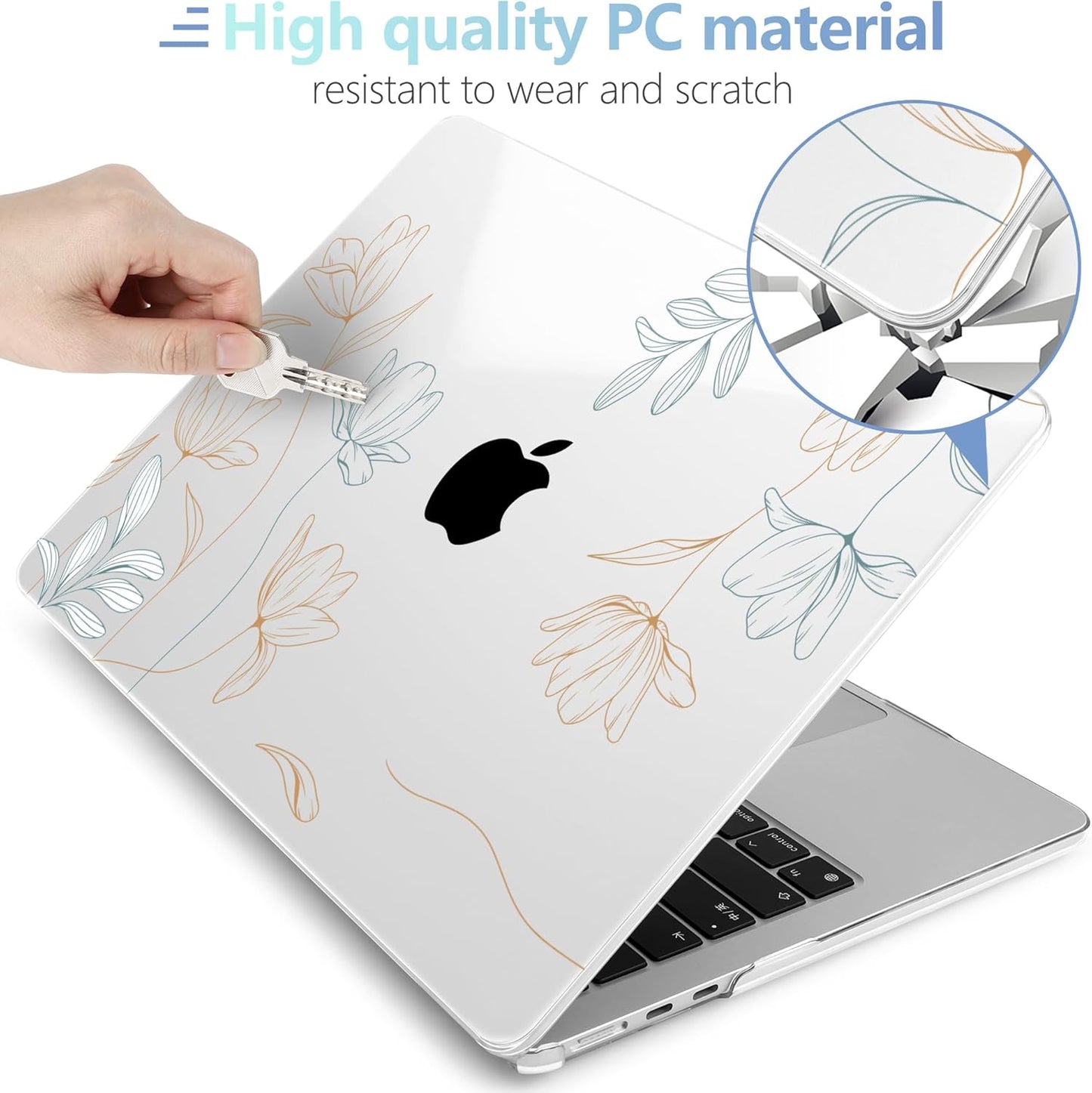 MEEgoodo for M4/M3/M2 MacBook Air 15.3 inch Case 2025 2024 2023, Case Fit Model (A3241/A3114/A2941) for MacBook Air 15 inch, Laptop Hard Shell with Keyboard Cover, Engraving Floral