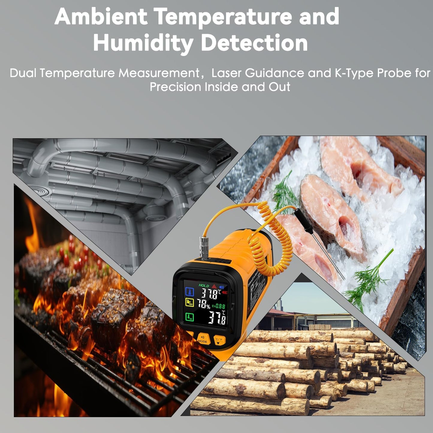 Infrared Thermometer Temperature Gun -58°F to 1796°F, 50:1 Dual-Mode Temp Guns with K-Type Thermocouple for Internal Readings, HVAC Contactless Lazer IR Thermometers for Home & Industry
