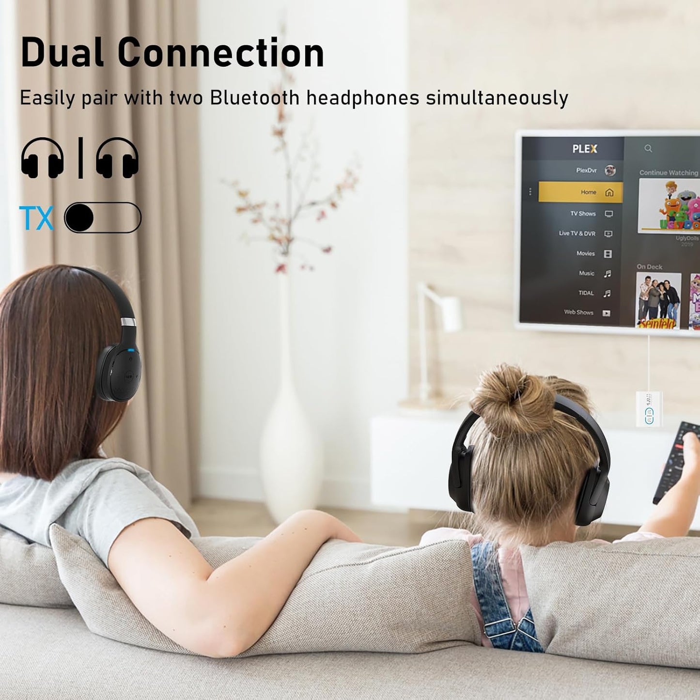 1Mii Bluetooth Transmitter Receiver for TV/Airplane to Headphones, Bluetooth 5.3 AUX/RCA Audio Adapter with AptX Adaptive/Low Latency/HD Audio, Dual Link, Wireless Receiver for Home Stereo, Boat, Gym