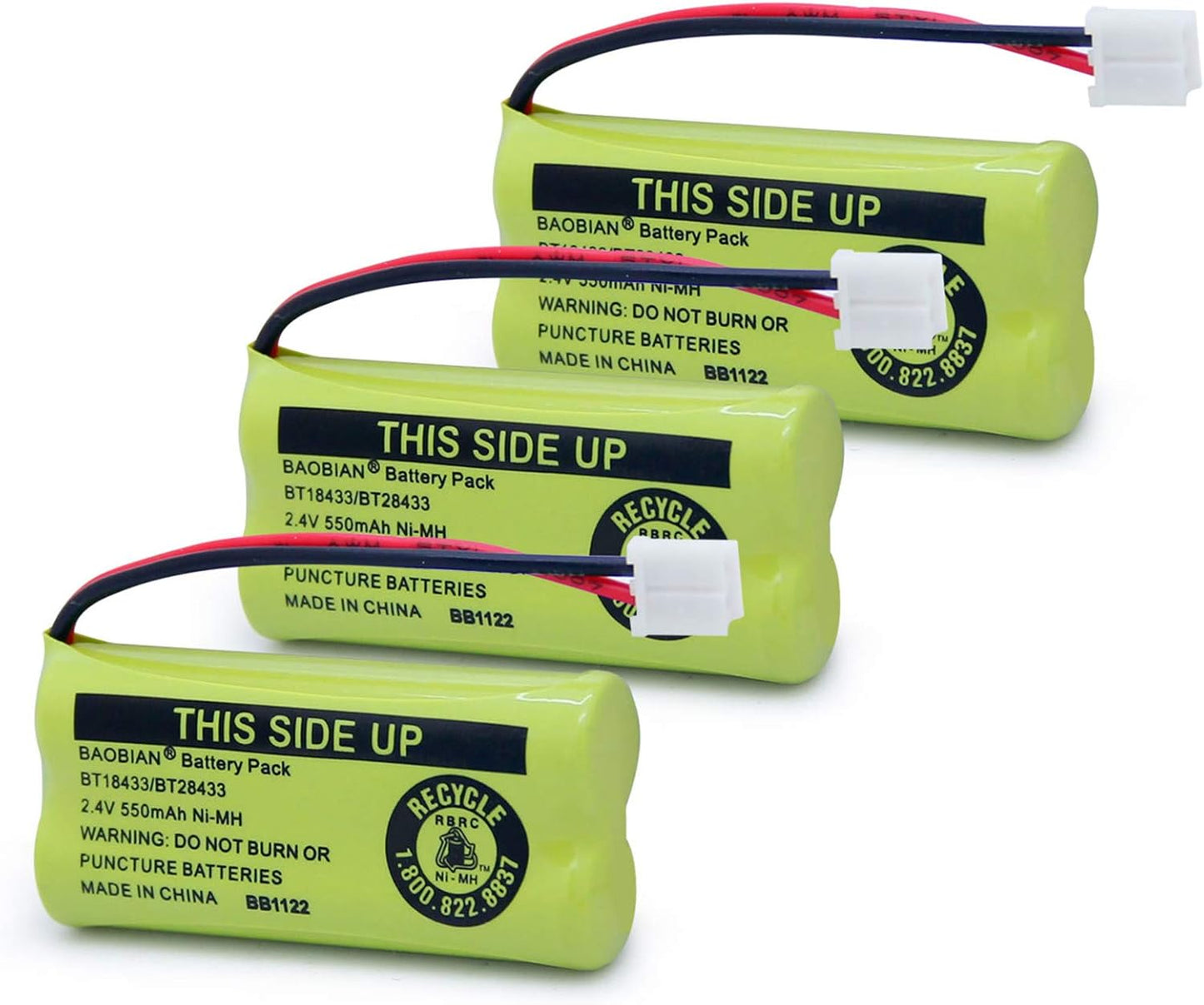BT18433 BT28433 Cordless Phone Battery Compatible with AT&T/Lucent BT-18433 BT-184342 BT-28433 BT-284342 BT-6010 BT-8000 BT-8001 BT-8300 Empire CPH-515D CPH515D 2.4V 550mAh Ni-MH(Pack of 3)