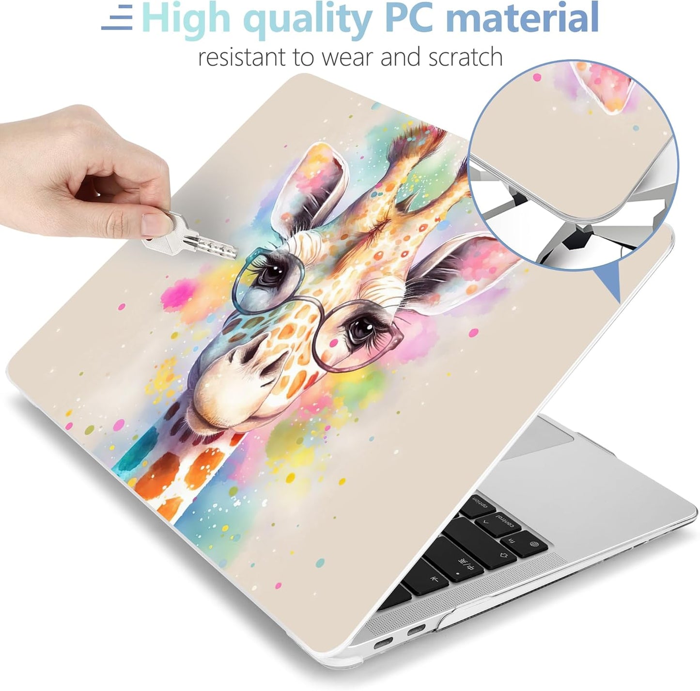 MEEgoodo for MacBook Air 13.3 inch Case 2021 2020 2019 2018 A2337 M1 A2179 A1932, Clear Case for MacBook Air M1, Hard Shell with Keyboard Webcam Cover & Trackpad Film & Type C Adapter,Giraffe