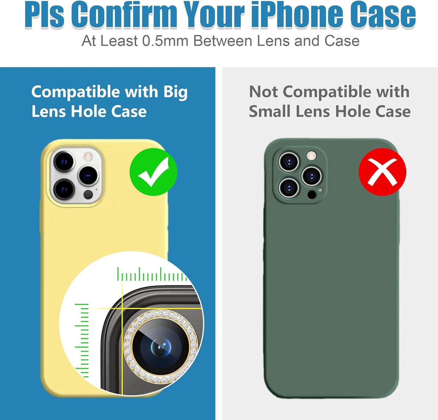 AGVEE 3+3 6 Pack for iPhone 15 Pro/Pro Max, Bling Diamond & Glitter Metal Ring 9H Tempered HD Glass Camera Protector Cover Film, Gold