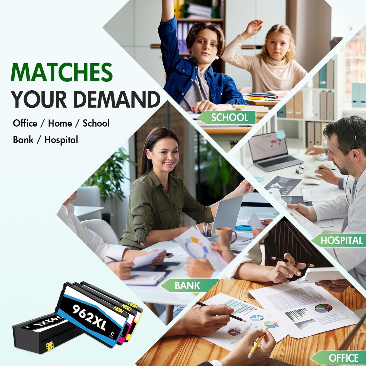 962 962XL Ink Cartridges Combo Pack：Replacement for HP Ink 962XL Black and 962 Color for HP OfficeJet Pro 9010 Series 9015 9018 9025 9020 9012 9014 9016 9019 9022 9026 9027 9028 9029 Printer