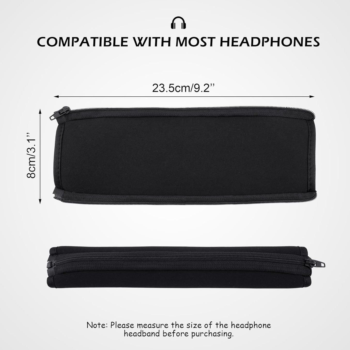 BlingKingdom Headphone Headband Cover Headphones Replacement Band Headband Protector with Zipper (Black)